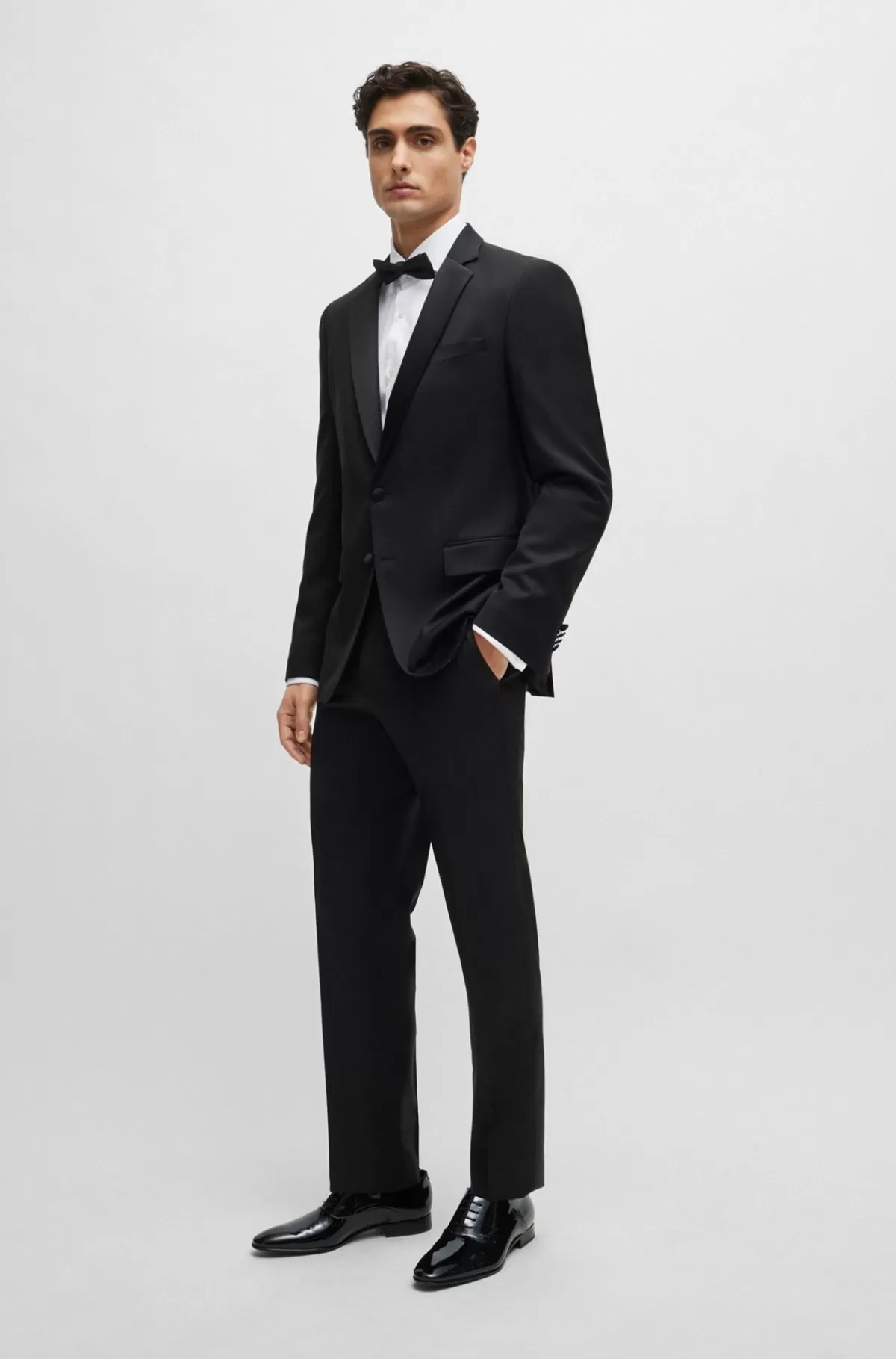HUGO BOSS Regular Fit Smokingbukser I Serge Af Ny Uld Sort Clearance
