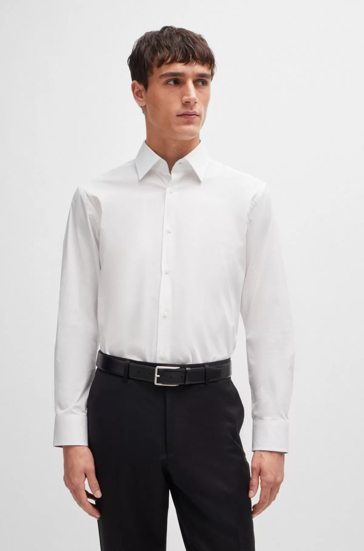 HUGO BOSS Regular Fit Strygelet Skjorte I Bomuldspoplin Med Stræk Hvid New