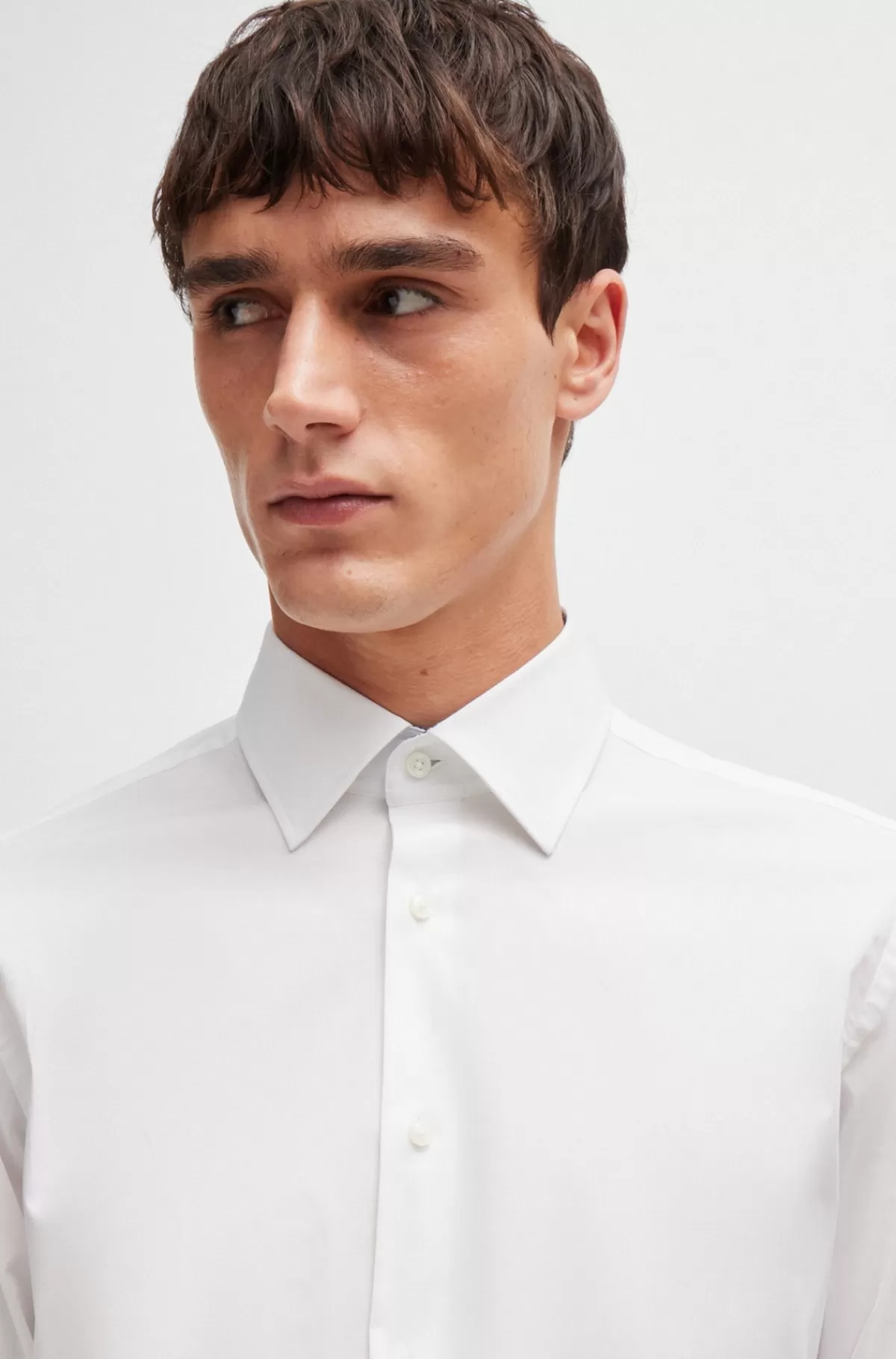 HUGO BOSS Regular Fit Strygelet Skjorte I Bomuldspoplin Med Stræk Hvid New