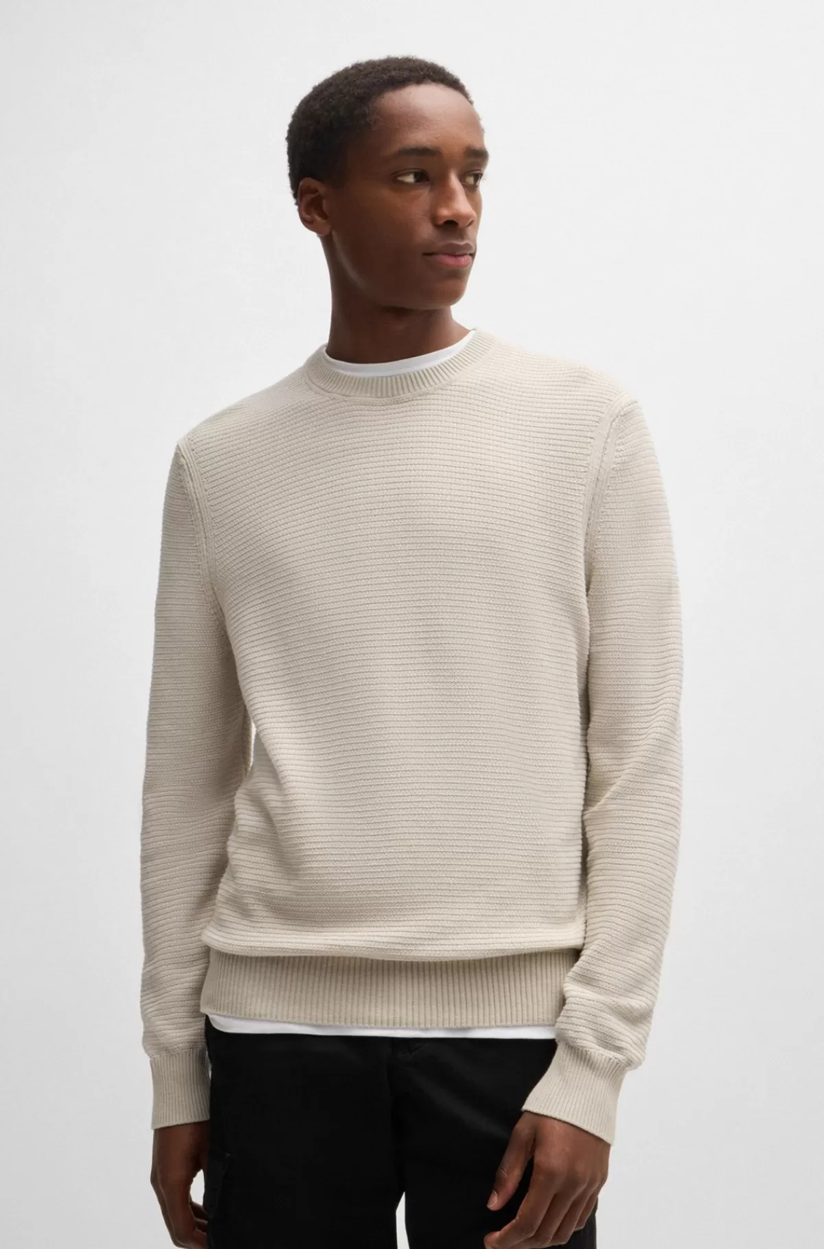 HUGO BOSS Regular Fit Sweater I En Bomuldsblanding I To Farvetoner Lys beige Discount