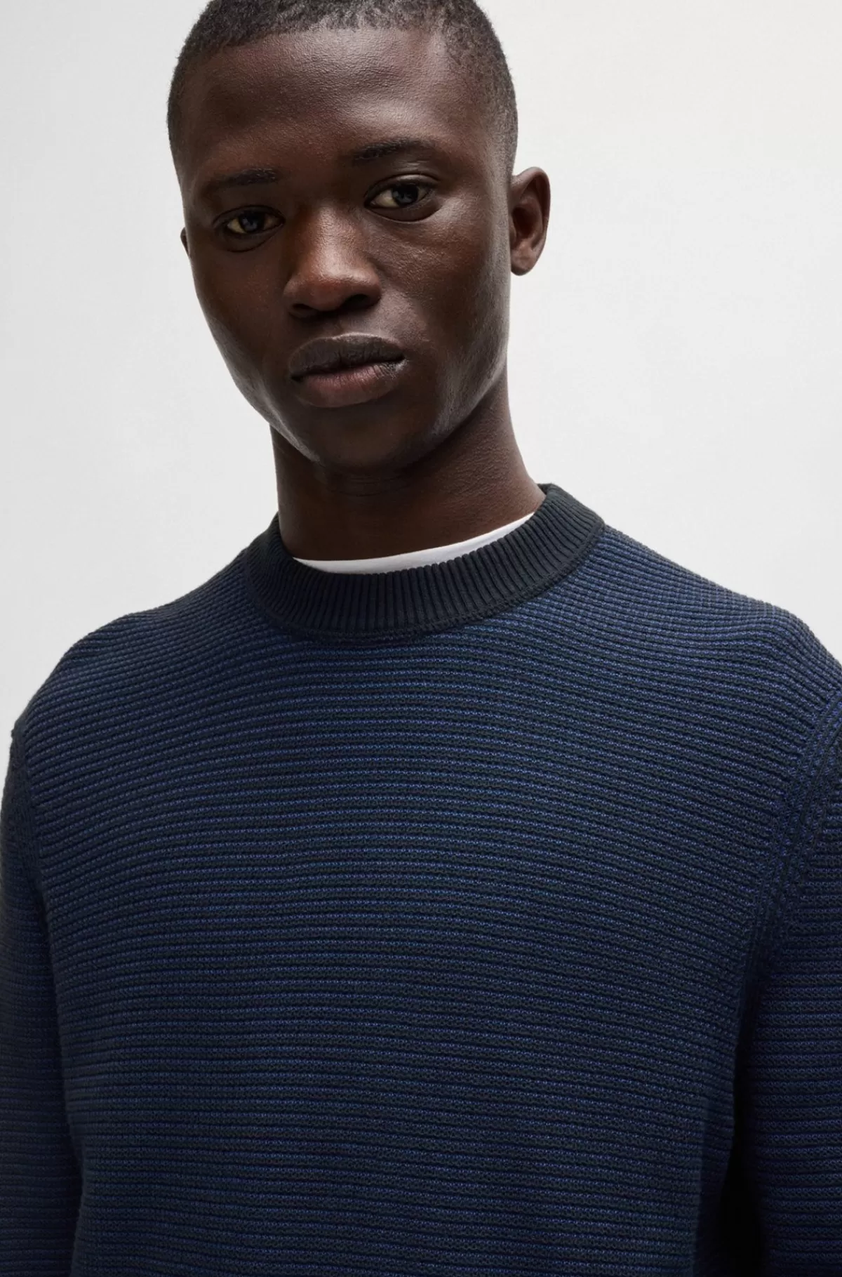 HUGO BOSS Regular Fit Sweater I En Bomuldsblanding I To Farvetoner Mørkeblå Best Sale