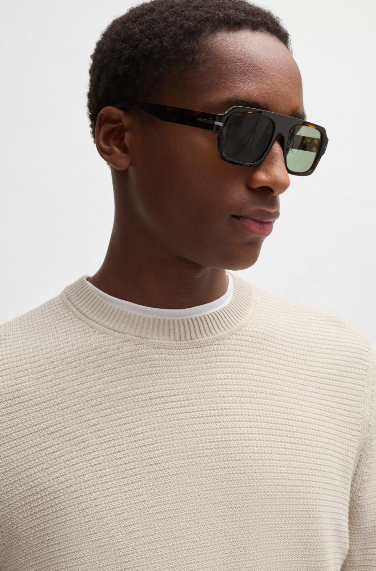 HUGO BOSS Regular Fit Sweater I En Bomuldsblanding I To Farvetoner Lys beige Discount