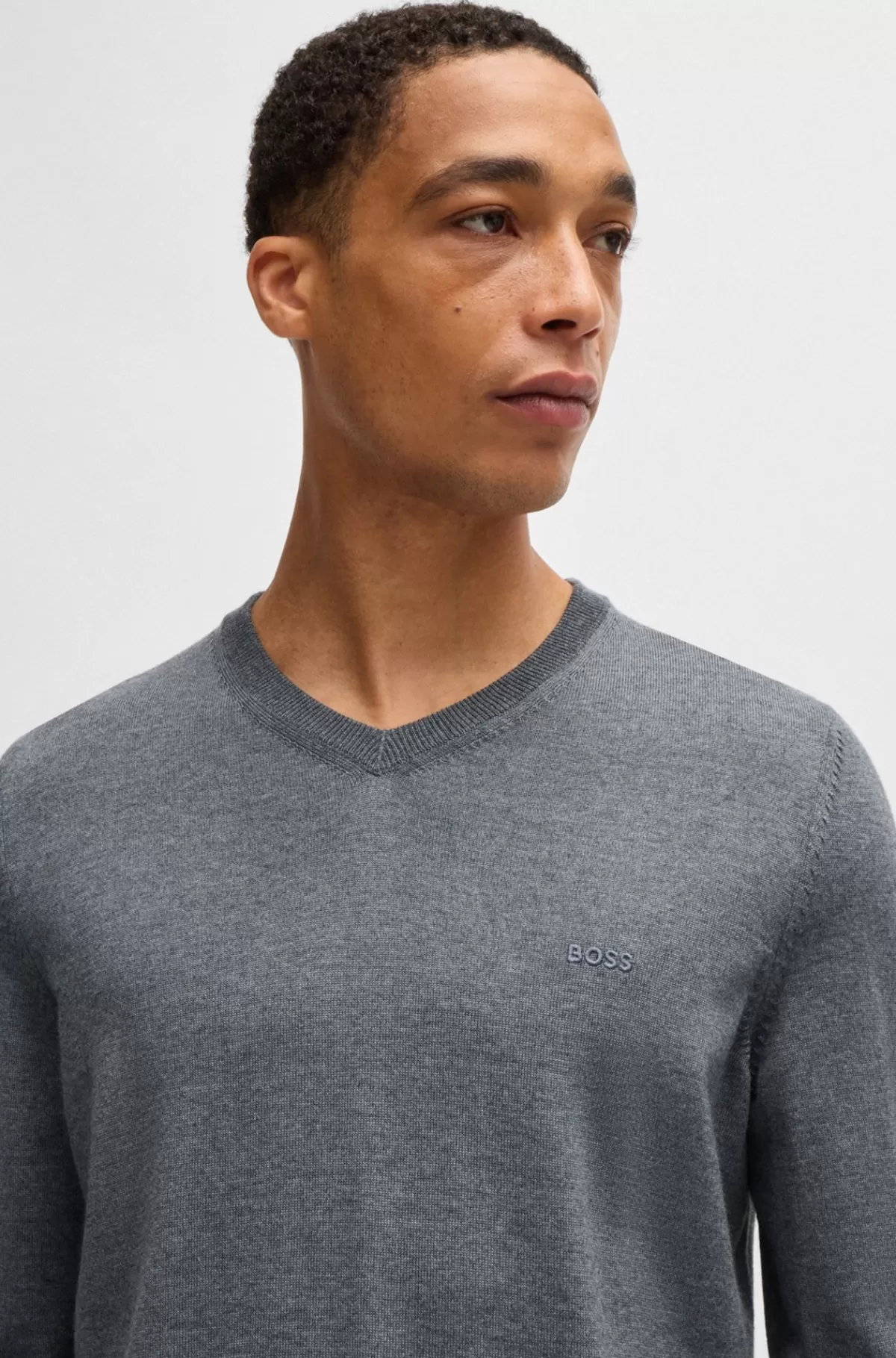 HUGO BOSS Regular Fit Sweater I Ny Uld Med Broderet Logo Grå Hot
