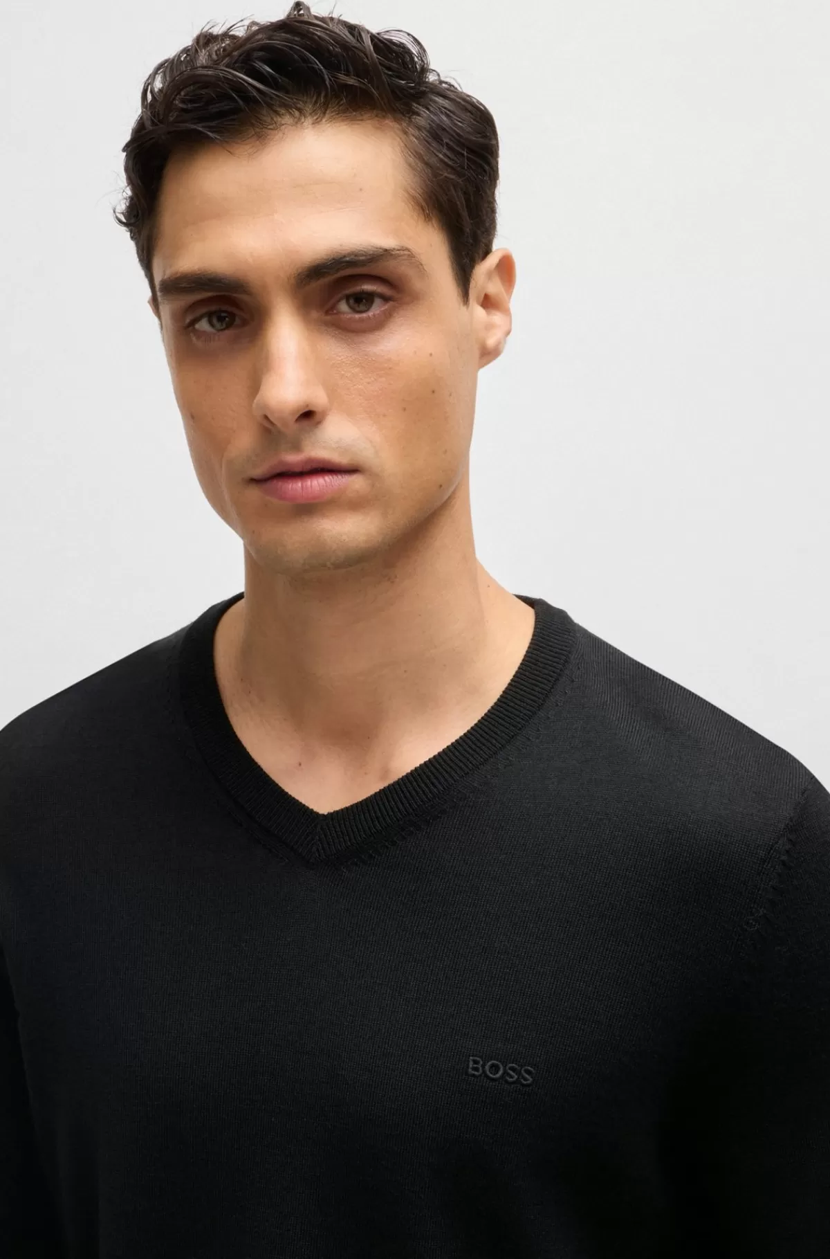 HUGO BOSS Regular Fit Sweater I Ny Uld Med Broderet Logo Sort Fashion