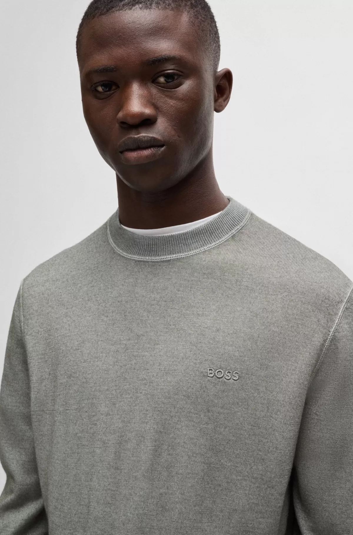 HUGO BOSS Regular Fit Sweater I Ny Uld Med Broderet Logo Grå Discount