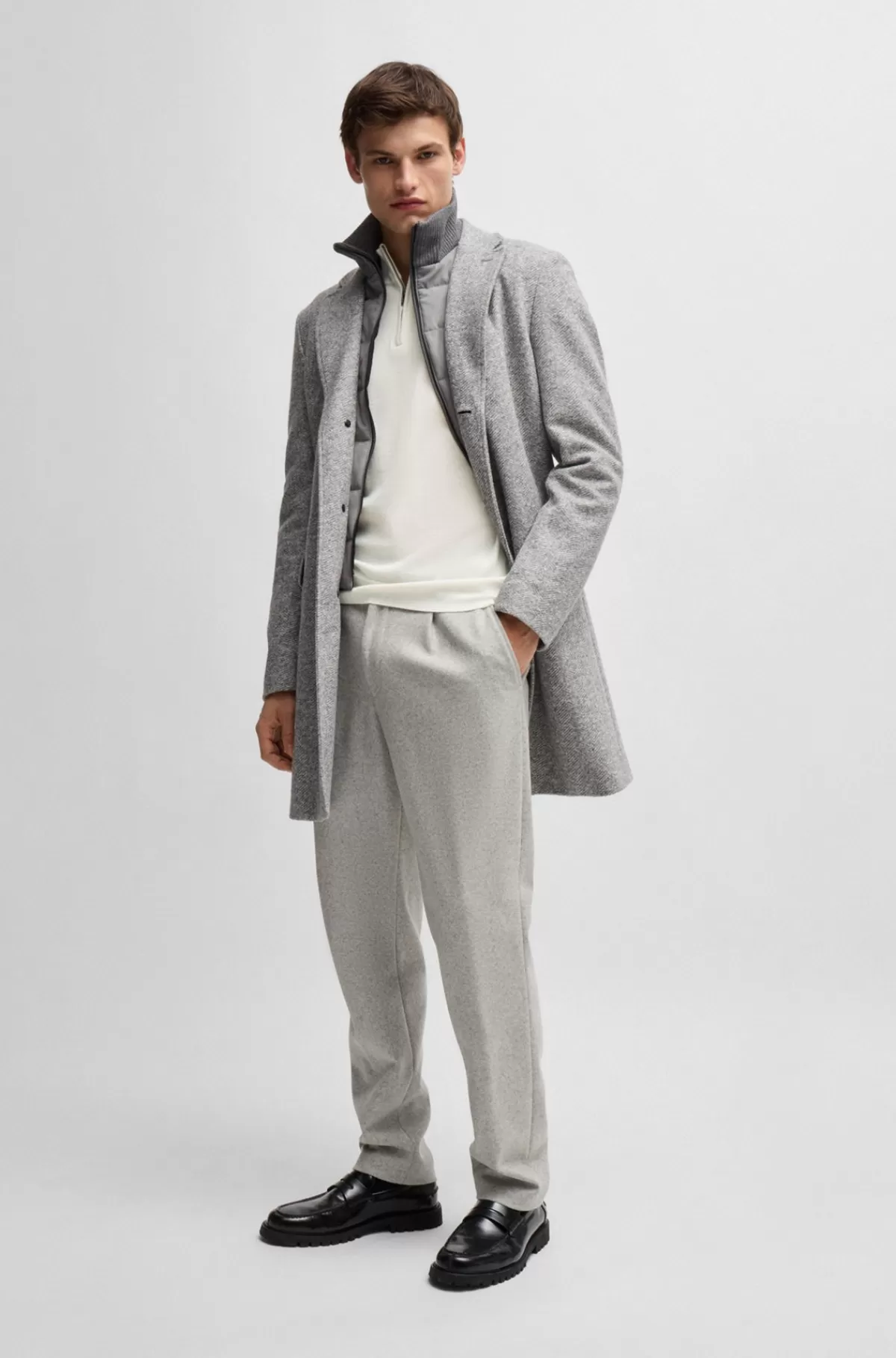 HUGO BOSS Regular Fit Sweater I Ny Uld Med Lynlås I Halsen Hvid Flash Sale