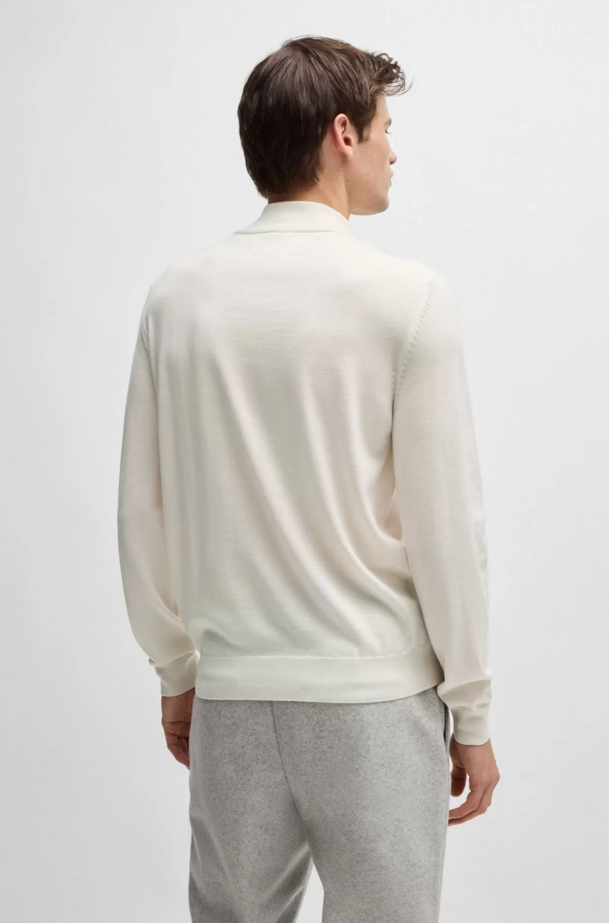 HUGO BOSS Regular Fit Sweater I Ny Uld Med Lynlås I Halsen Hvid Flash Sale