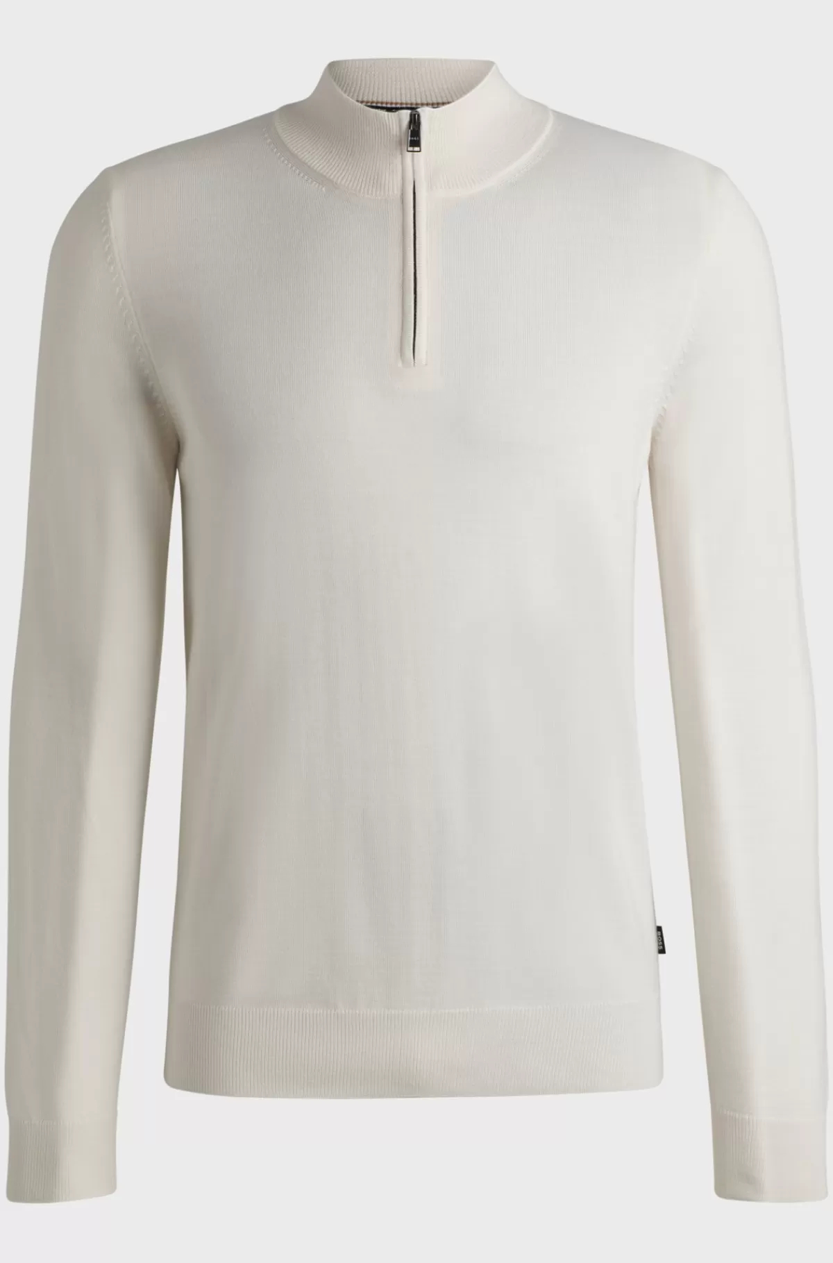 HUGO BOSS Regular Fit Sweater I Ny Uld Med Lynlås I Halsen Hvid Flash Sale