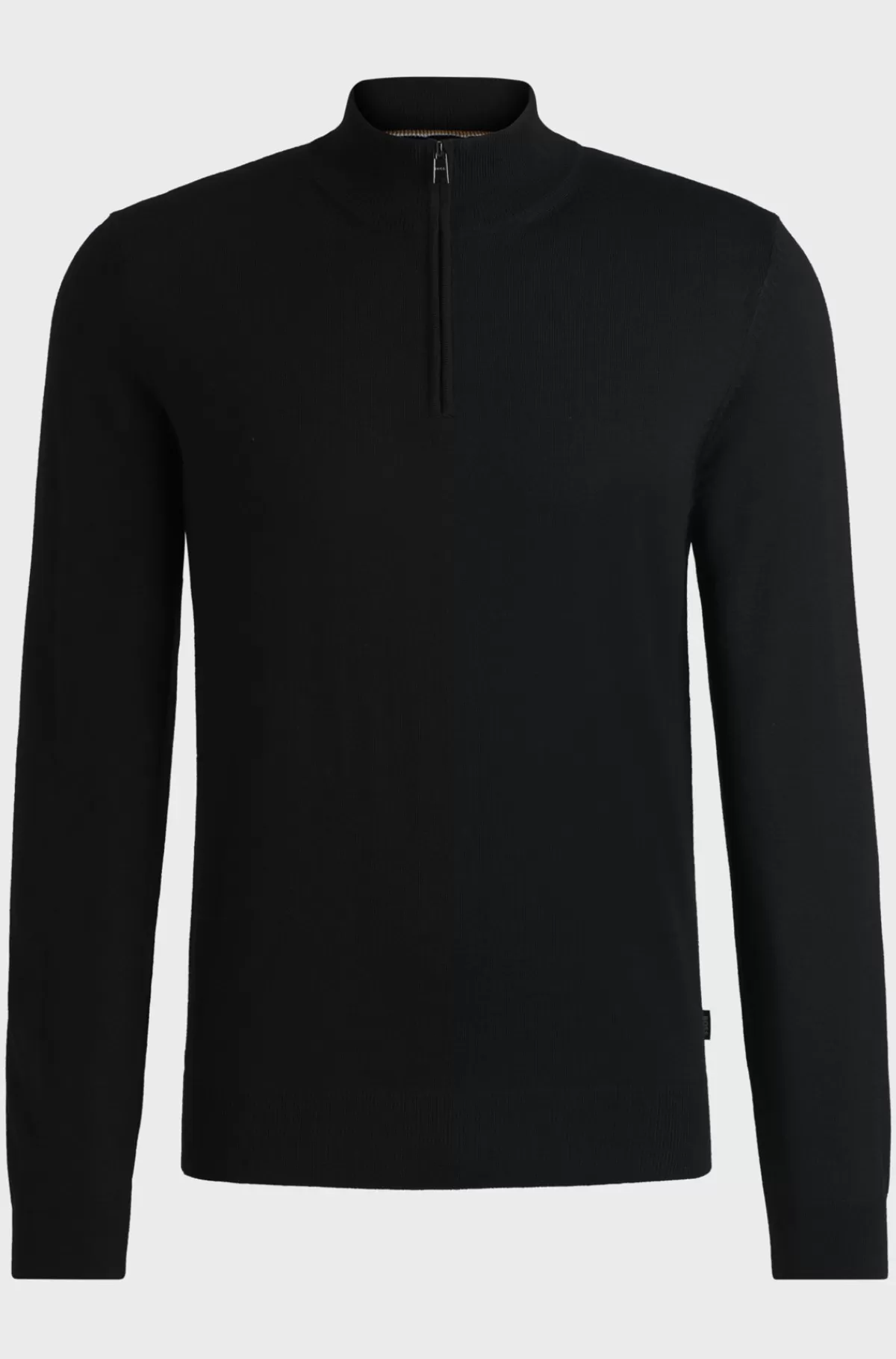 HUGO BOSS Regular Fit Sweater I Ny Uld Med Lynlås I Halsen Sort Sale