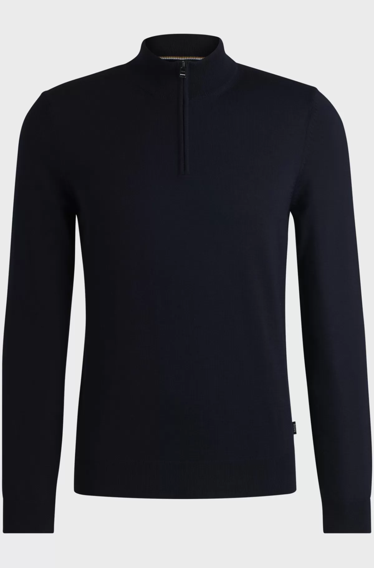 HUGO BOSS Regular Fit Sweater I Ny Uld Med Lynlås I Halsen Mørkeblå Clearance