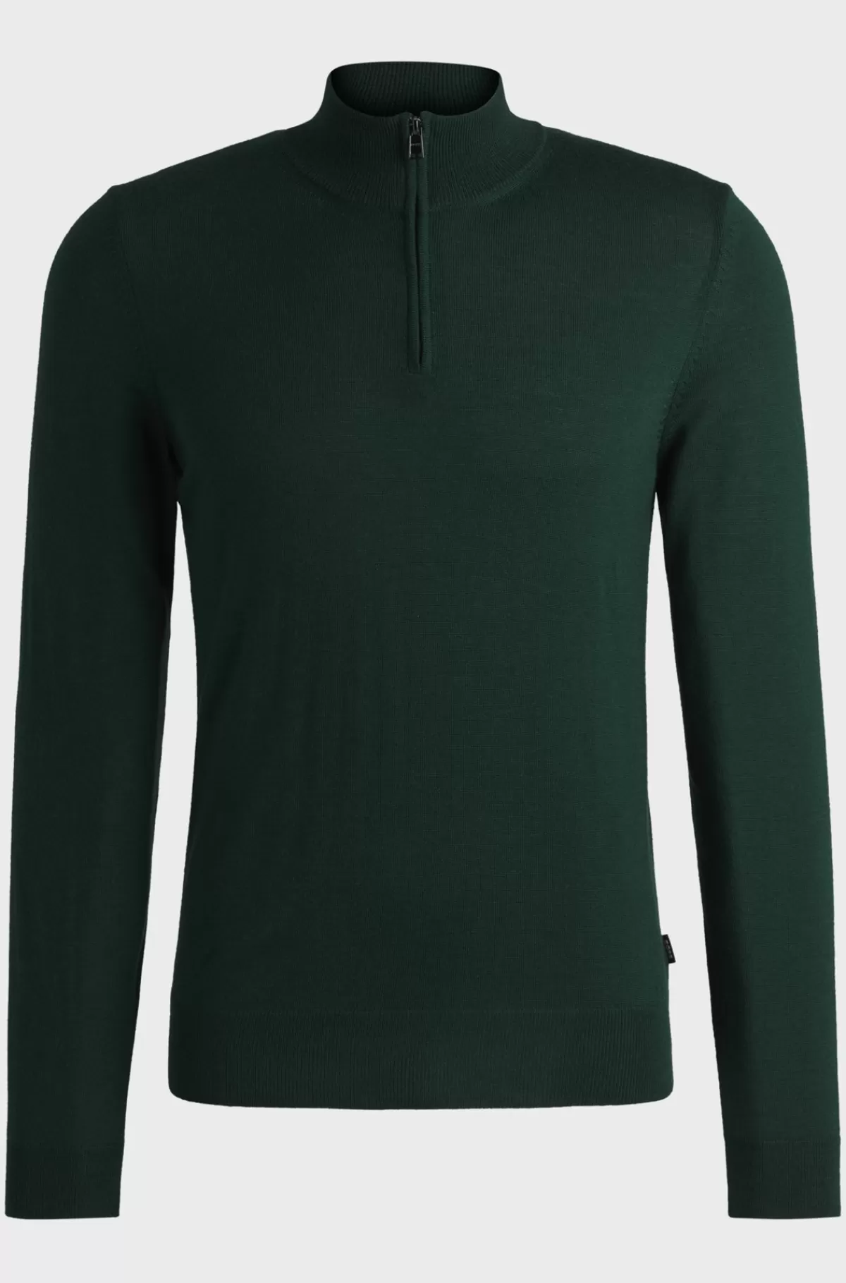 HUGO BOSS Regular Fit Sweater I Ny Uld Med Lynlås I Halsen Mørkegrøn Hot