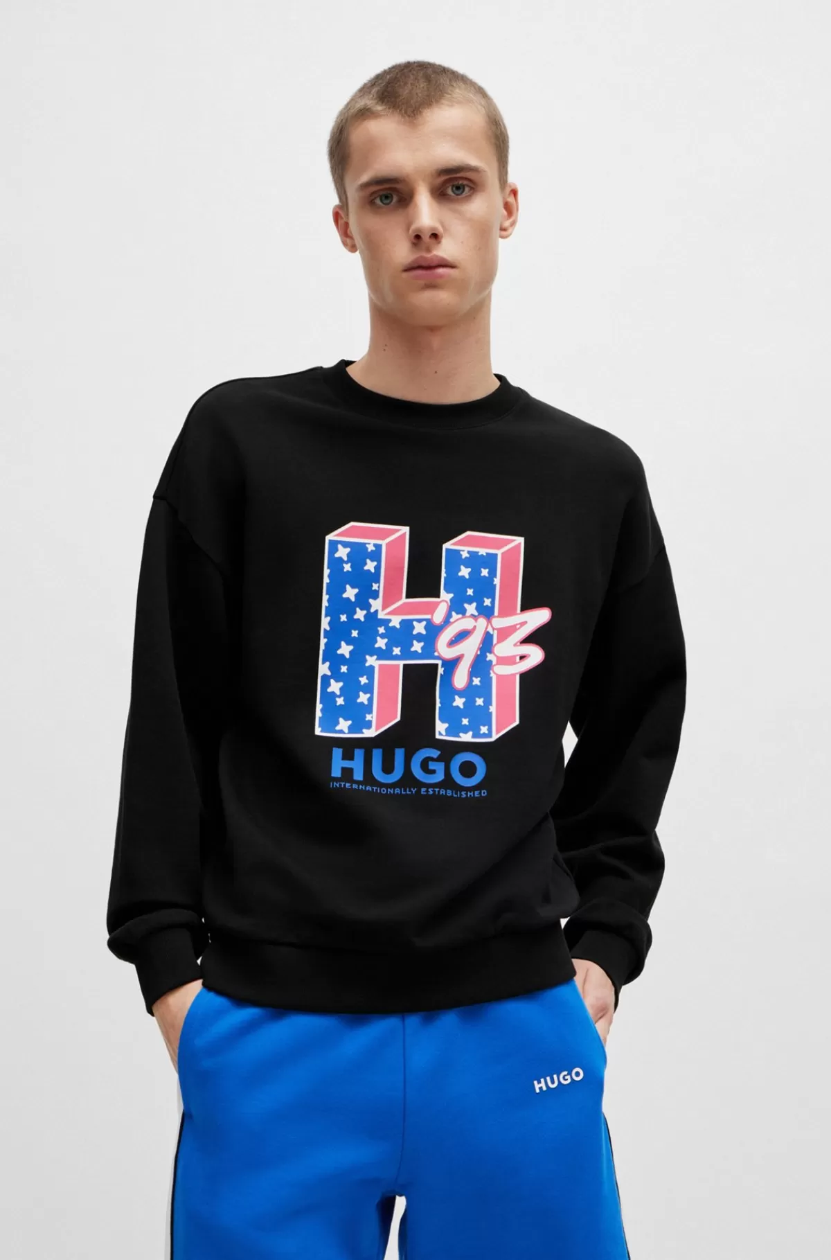 HUGO BOSS Regular Fit Sweatshirt I Bomuldsfrotté Med Broderet Logografik Sort Clearance