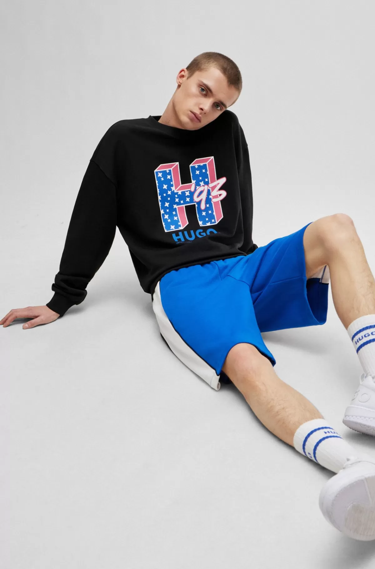 HUGO BOSS Regular Fit Sweatshirt I Bomuldsfrotté Med Broderet Logografik Sort Clearance