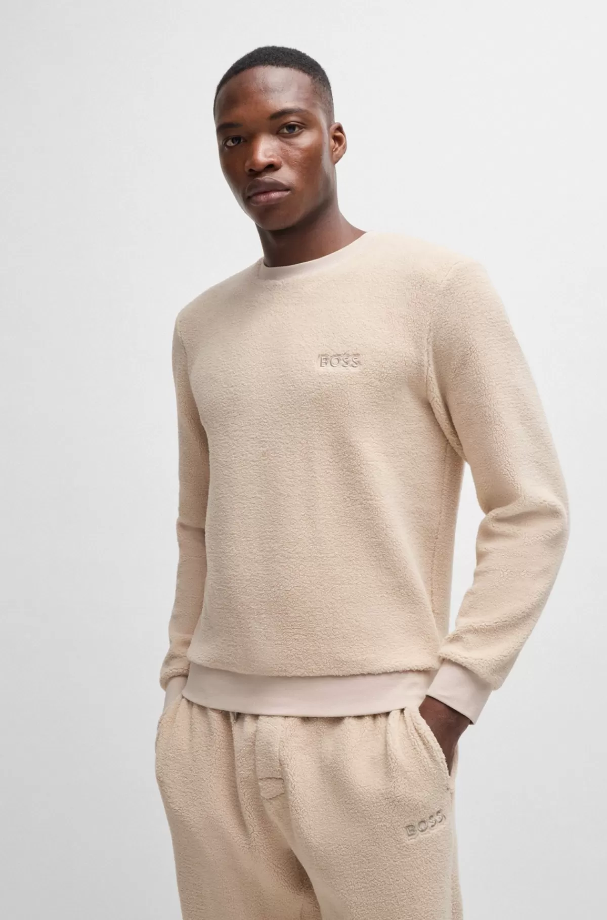 HUGO BOSS Regular Fit Sweatshirt I Stretch-fleece Med Broderet Logo Hvid Cheap