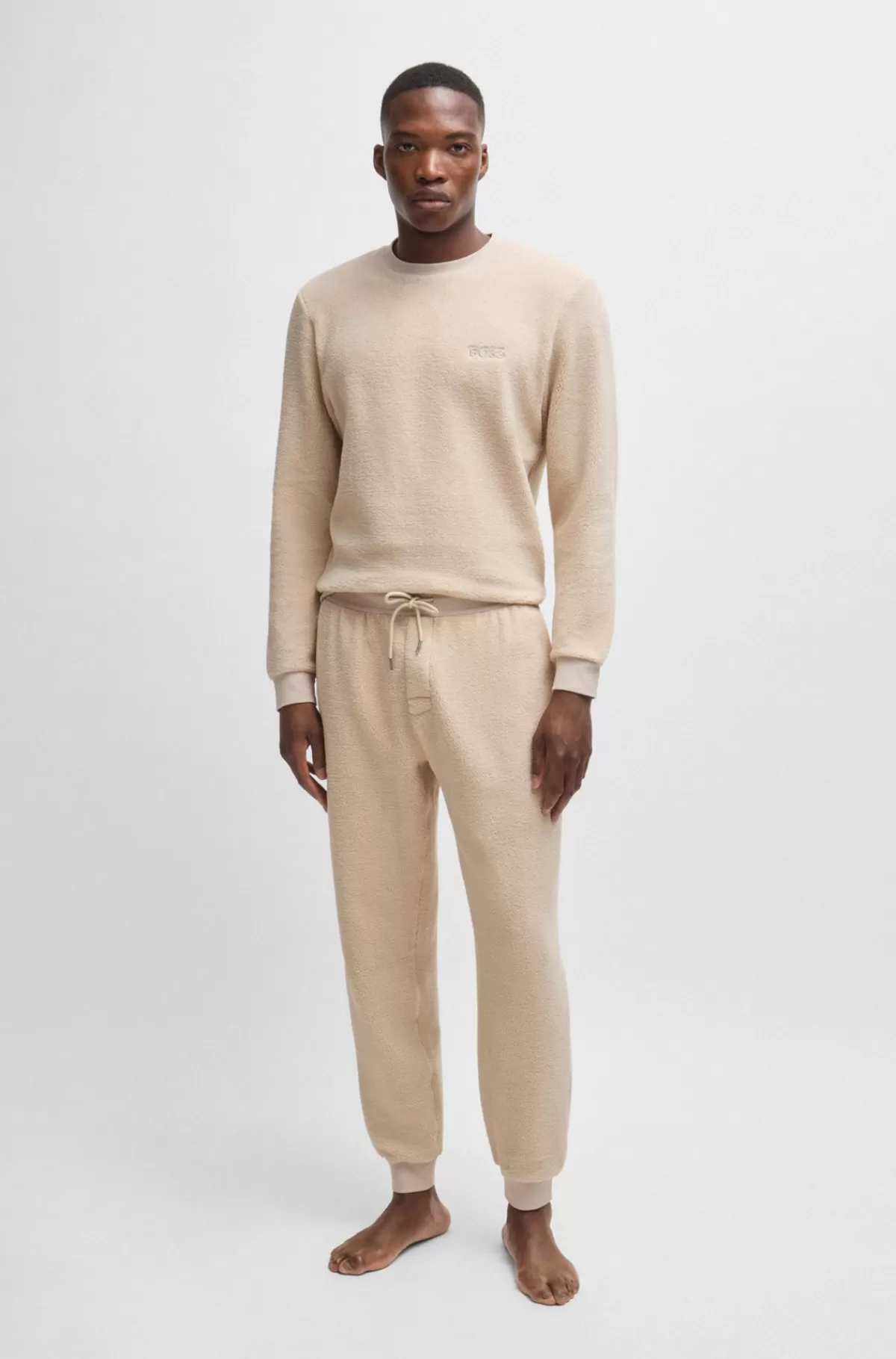 HUGO BOSS Regular Fit Sweatshirt I Stretch-fleece Med Broderet Logo Hvid Cheap