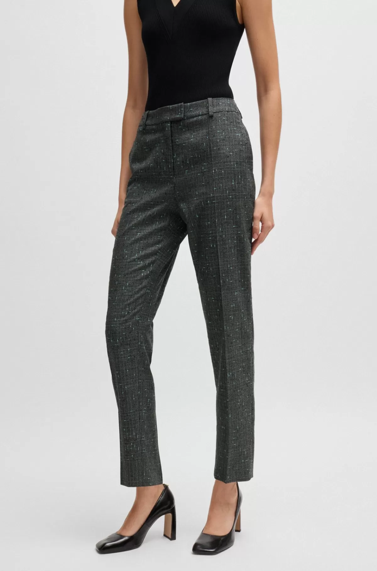 HUGO BOSS Regular Fit Ternede Bukser I En Blanding Med Ny Uld Grå mønstret Flash Sale