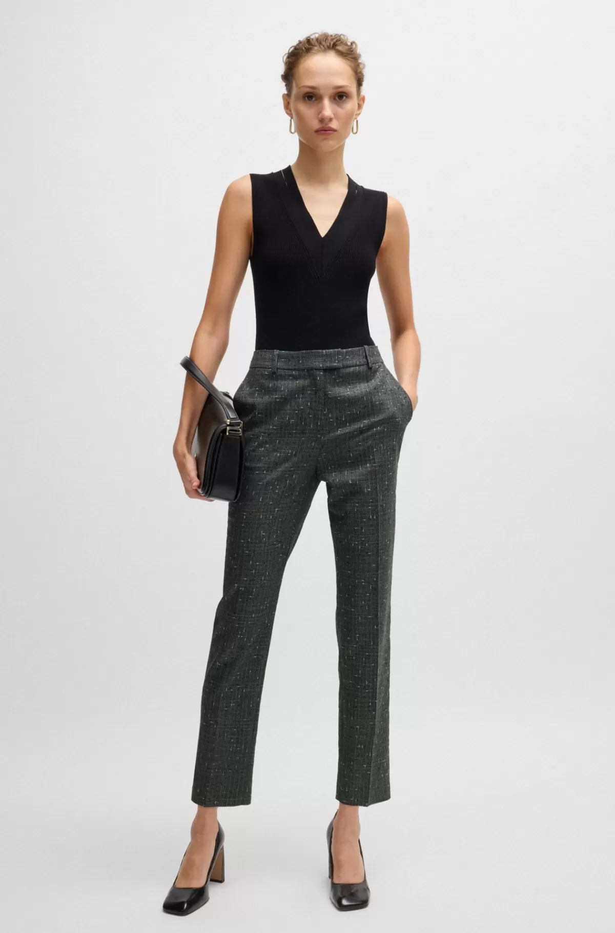 HUGO BOSS Regular Fit Ternede Bukser I En Blanding Med Ny Uld Grå mønstret Flash Sale