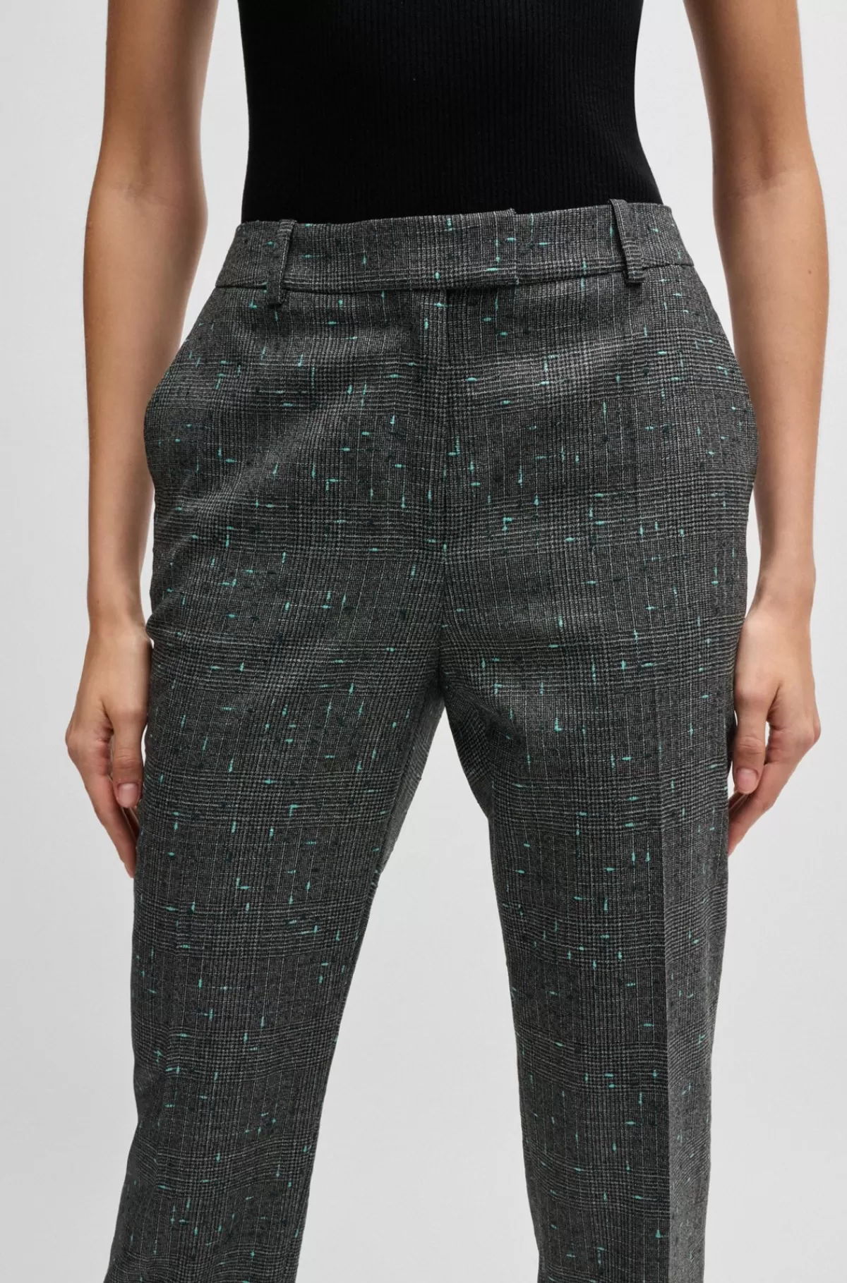 HUGO BOSS Regular Fit Ternede Bukser I En Blanding Med Ny Uld Grå mønstret Flash Sale