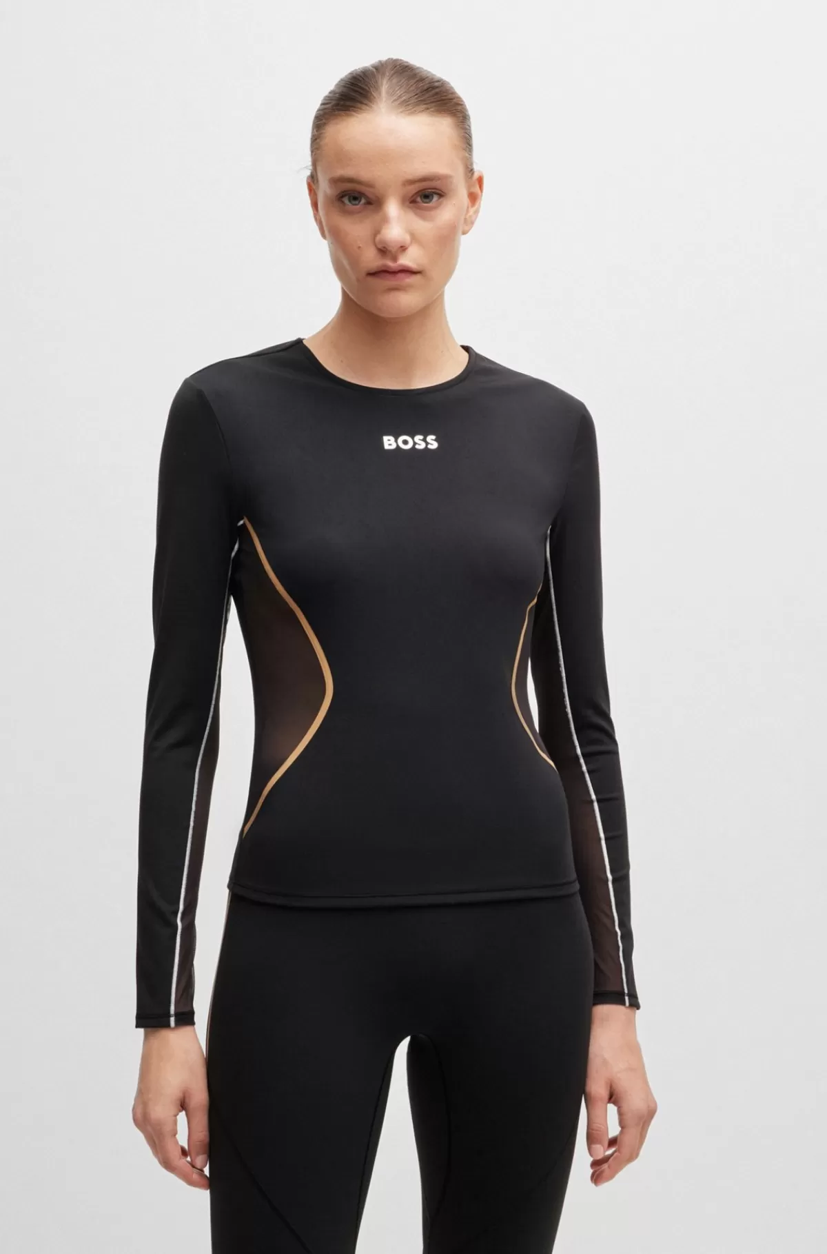 HUGO BOSS Regular Fit Top I Jersey Med Stræk Samt Udskæring I Ryggen Sort Outlet