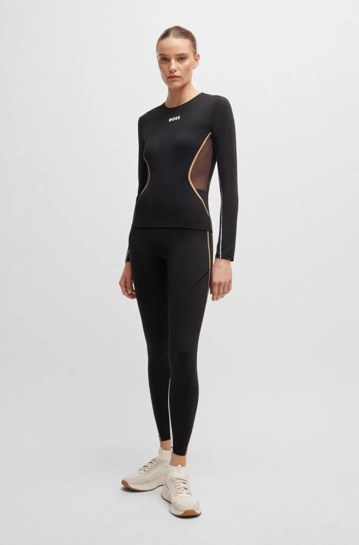 HUGO BOSS Regular Fit Top I Jersey Med Stræk Samt Udskæring I Ryggen Sort Outlet