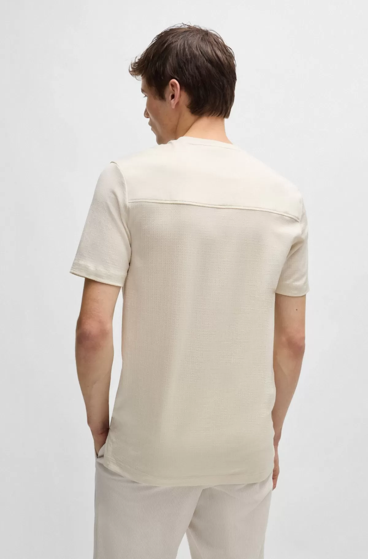 HUGO BOSS Regular Fit T-shirt I Bomuld Med Ripstopvævning Samt Ensfarvede Detaljer Naturlig Store