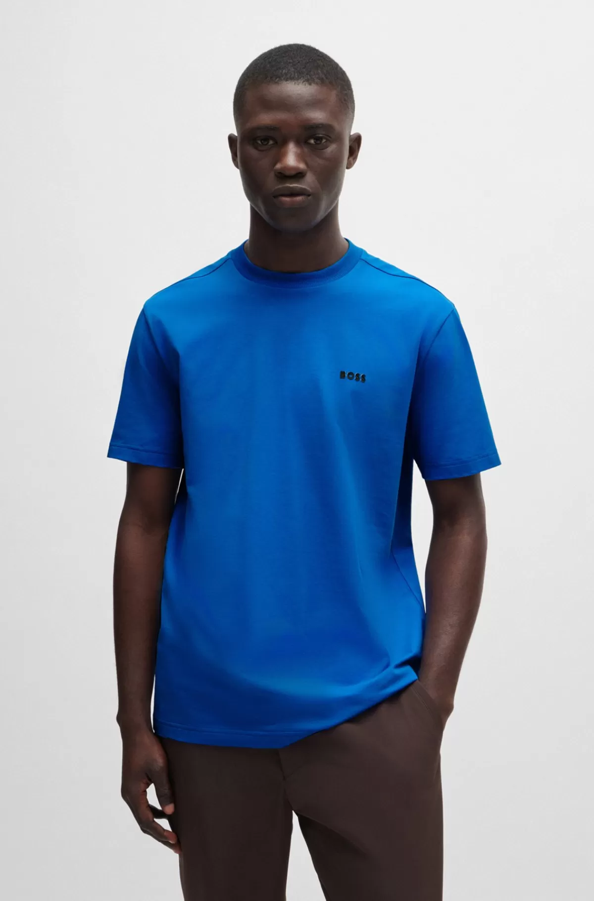 HUGO BOSS Regular Fit T-shirt I Bomuld Med Stræk Og Logo I Kontrastfarve Blå Hot