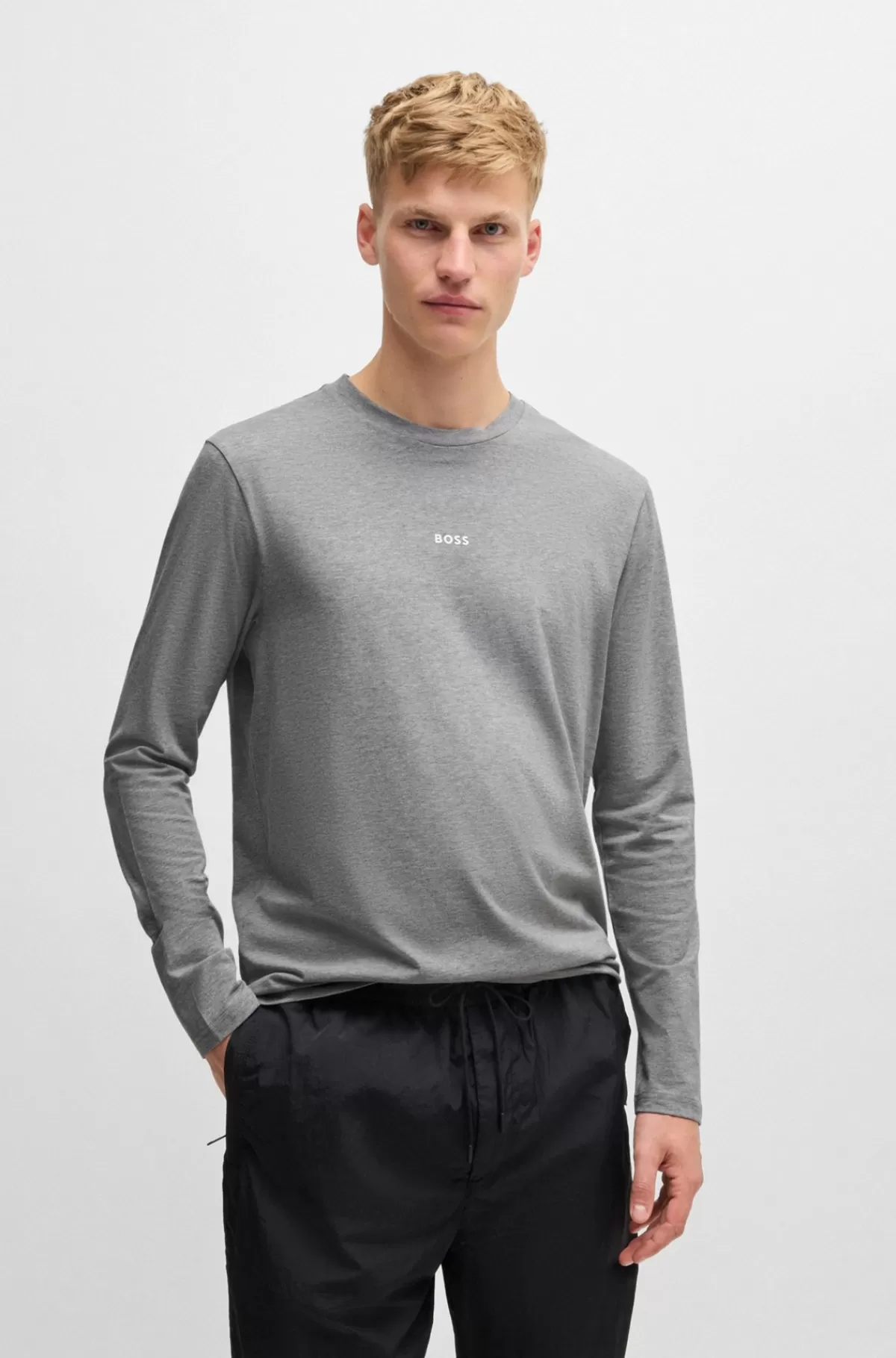HUGO BOSS Regular Fit T-shirt I Bomuld Med Stræk Og Logo I Kontrastfarve Lysegrå Online
