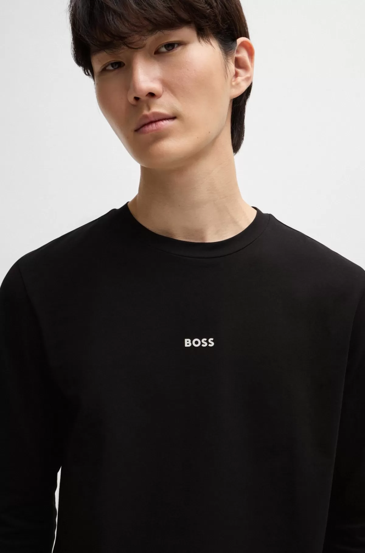 HUGO BOSS Regular Fit T-shirt I Bomuld Med Stræk Og Logo I Kontrastfarve Sort Store