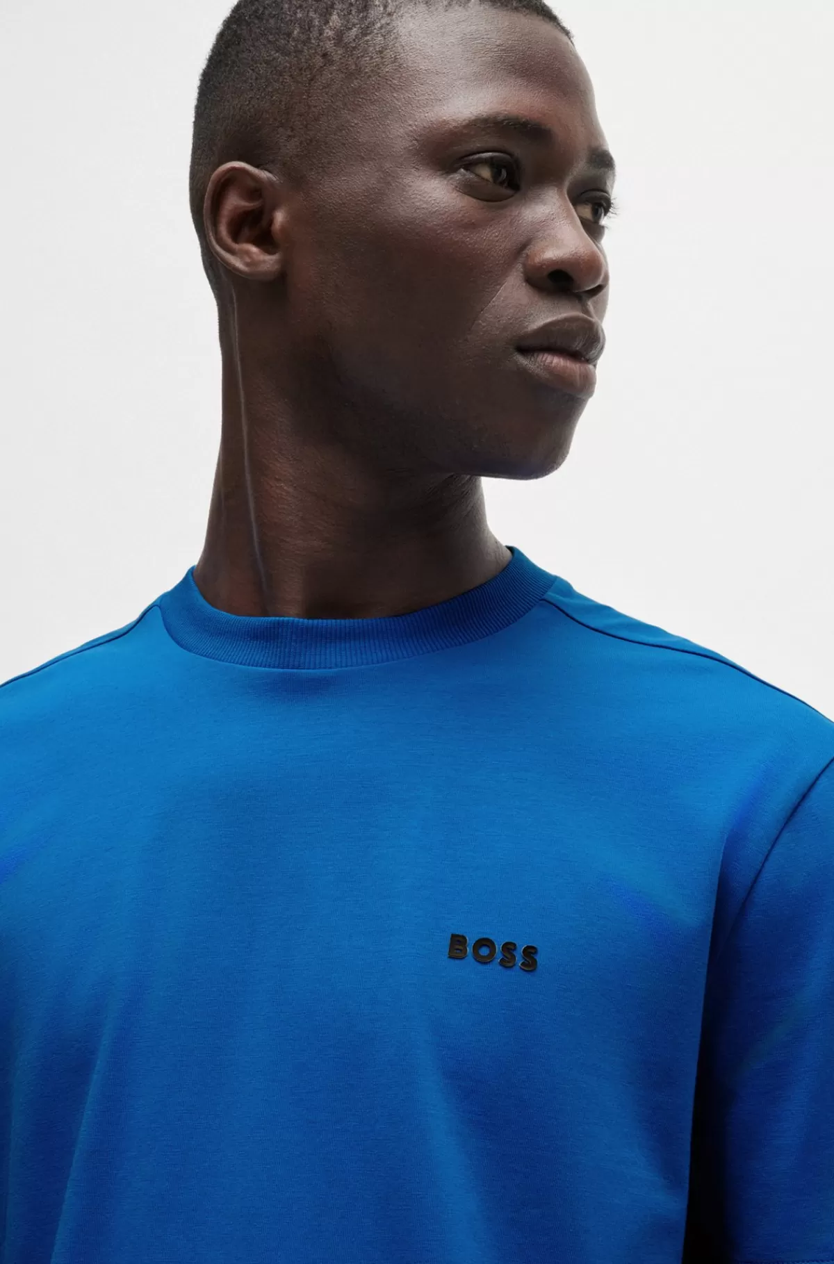 HUGO BOSS Regular Fit T-shirt I Bomuld Med Stræk Og Logo I Kontrastfarve Blå Hot