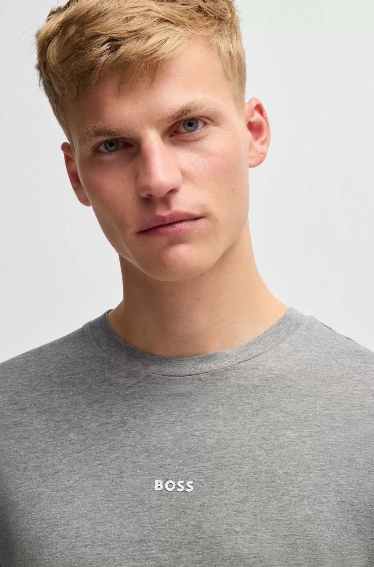 HUGO BOSS Regular Fit T-shirt I Bomuld Med Stræk Og Logo I Kontrastfarve Lysegrå Online