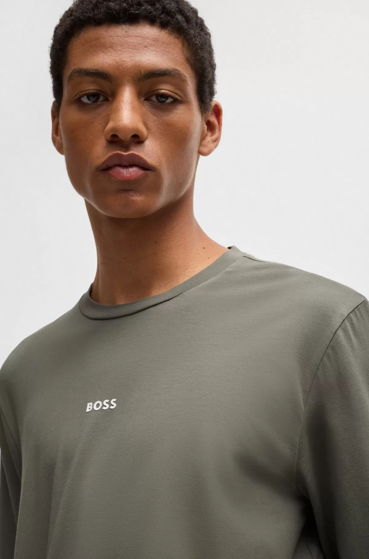 HUGO BOSS Regular Fit T-shirt I Bomuld Med Stræk Og Logo I Kontrastfarve Mørkegrå Cheap