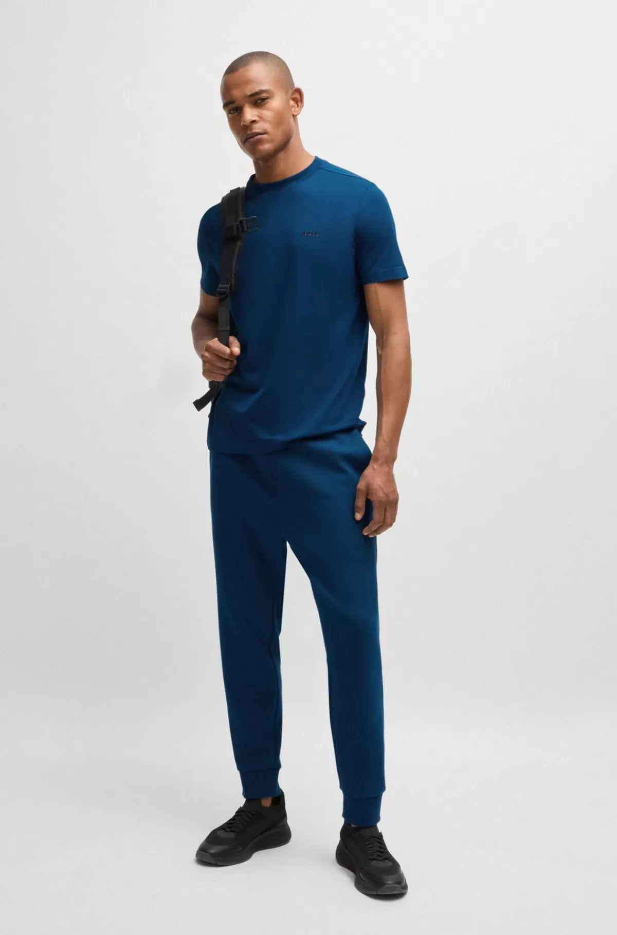 HUGO BOSS Regular Fit T-shirt I Bomuld Med Stræk Og Logo I Kontrastfarve Mørkeblå Cheap