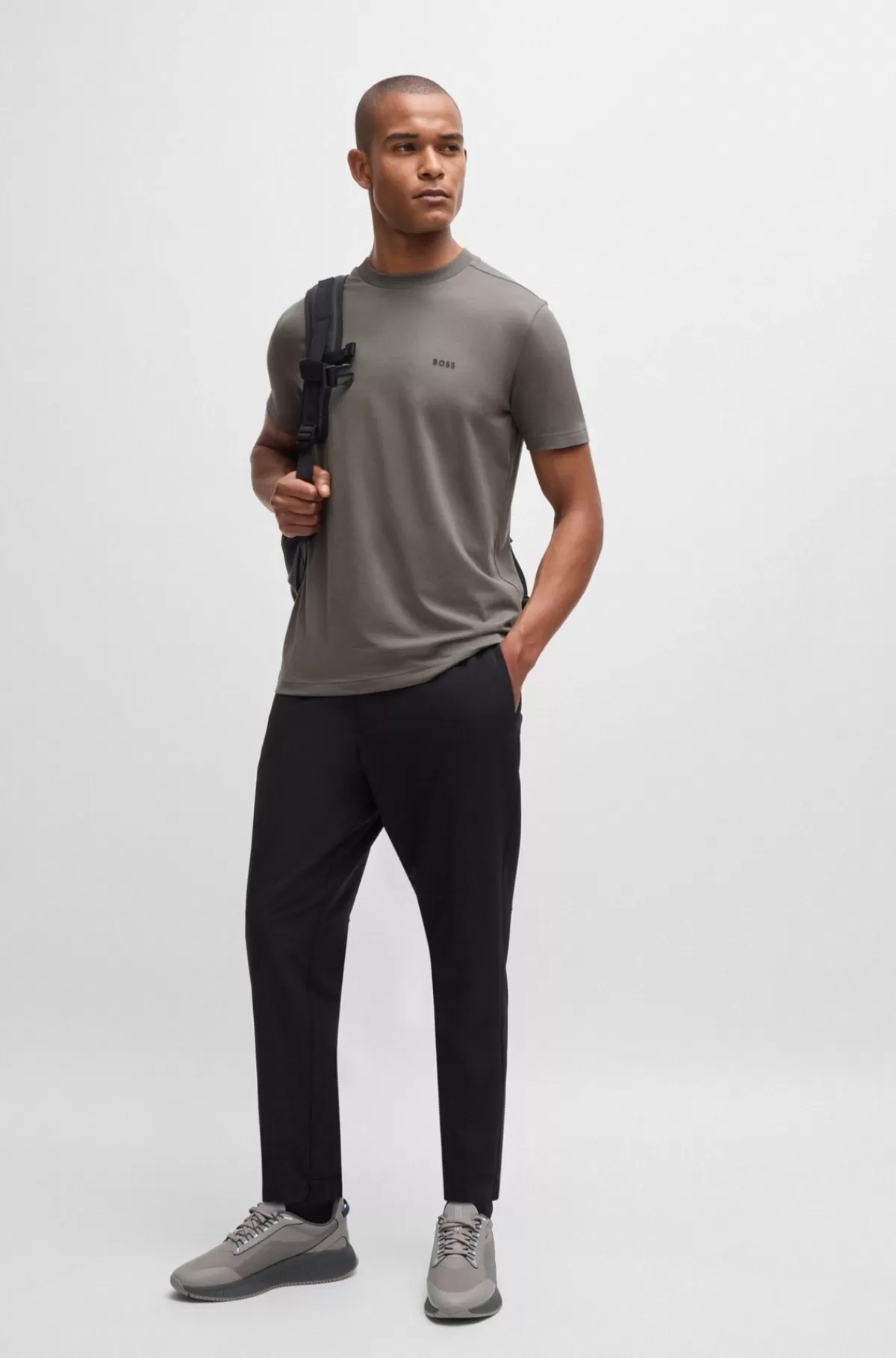 HUGO BOSS Regular Fit T-shirt I Bomuld Med Stræk Og Logo I Kontrastfarve Lysegrå Store