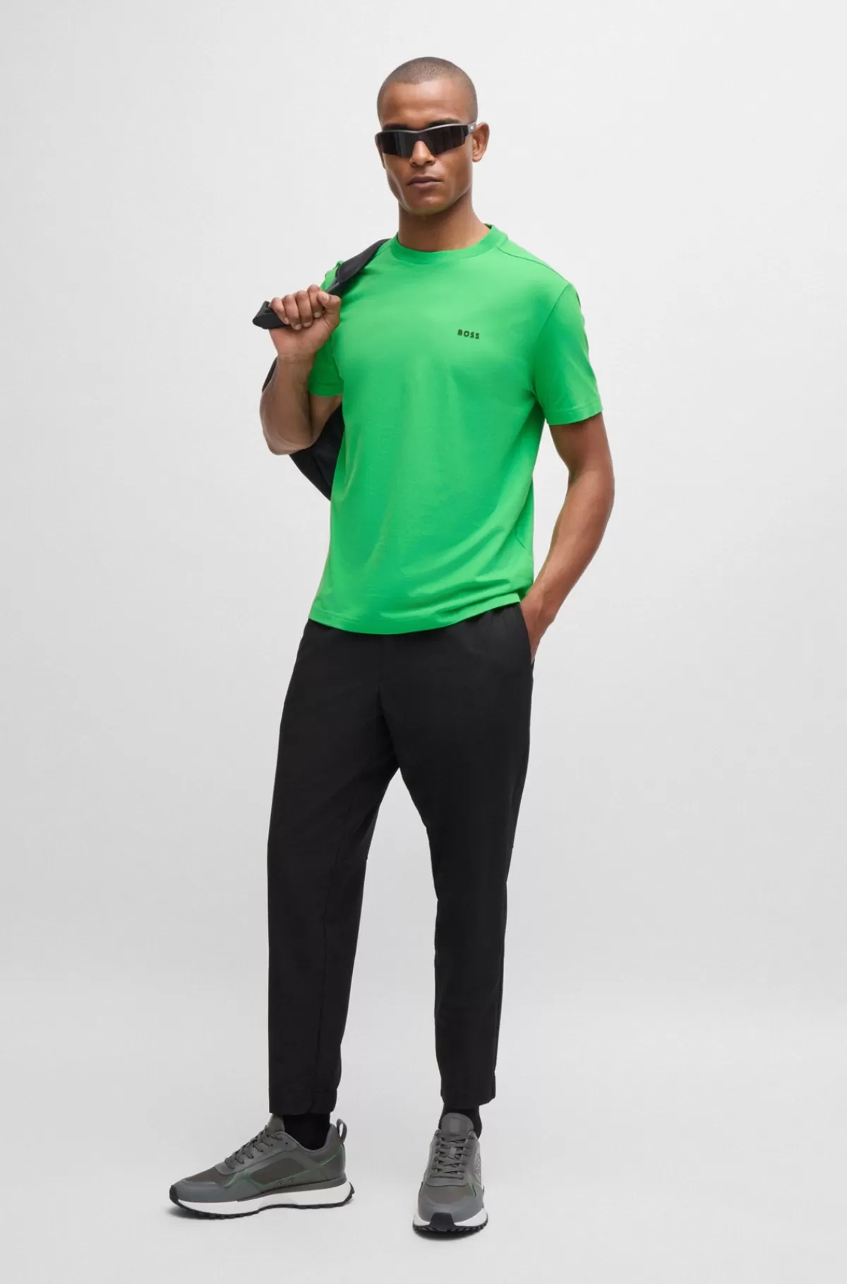 HUGO BOSS Regular Fit T-shirt I Bomuld Med Stræk Og Logo I Kontrastfarve Grøn Cheap