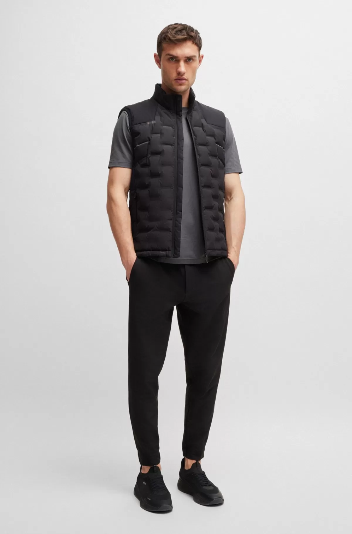HUGO BOSS Regular Fit T-shirt I Bomuld Med Stræk Og Logo I Kontrastfarve Grå Online