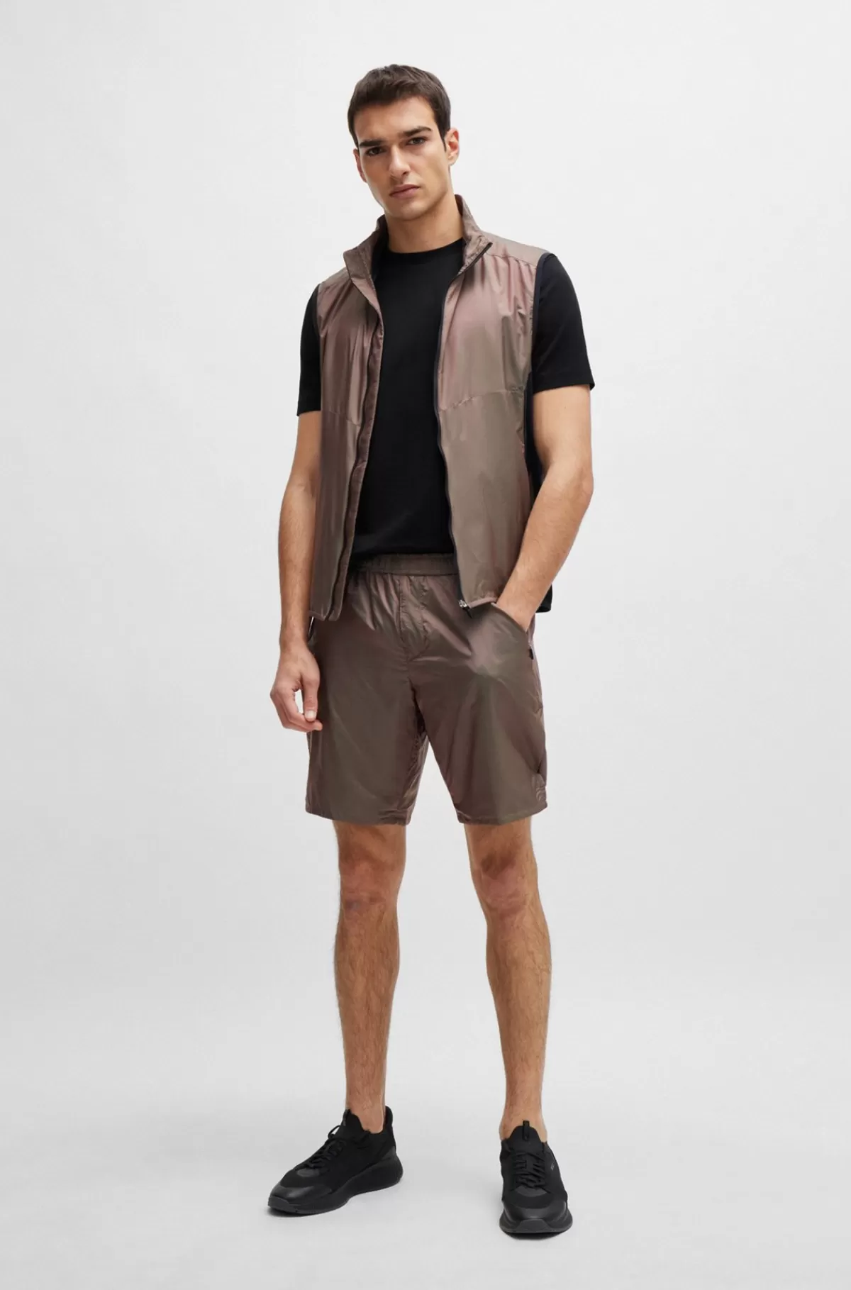 HUGO BOSS Regular Fit T-shirt I Bomuld Med Stræk Og Logo I Kontrastfarve Sort Shop