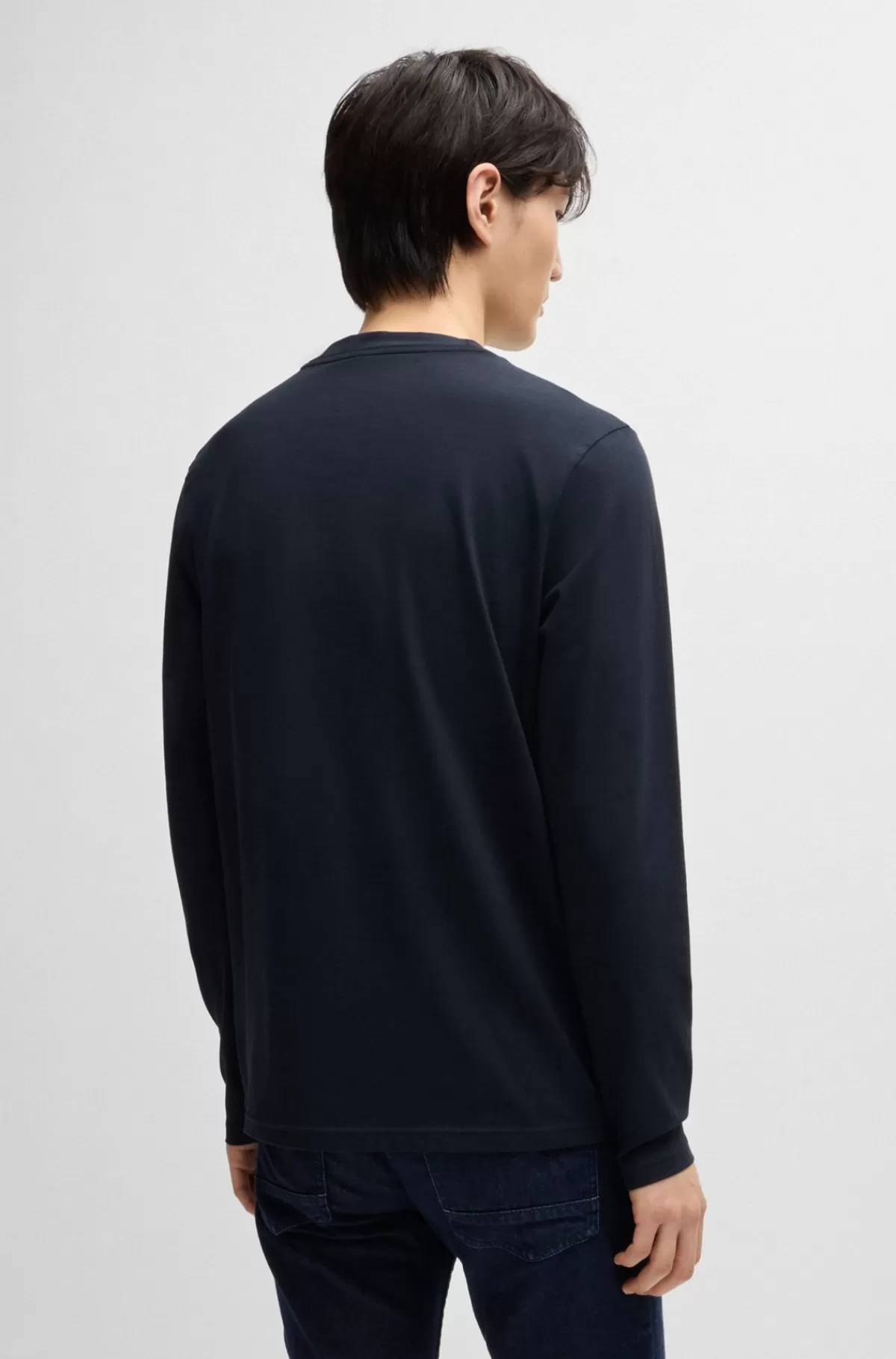 HUGO BOSS Regular Fit T-shirt I Bomuld Med Stræk Og Logo I Kontrastfarve Mørkeblå Cheap