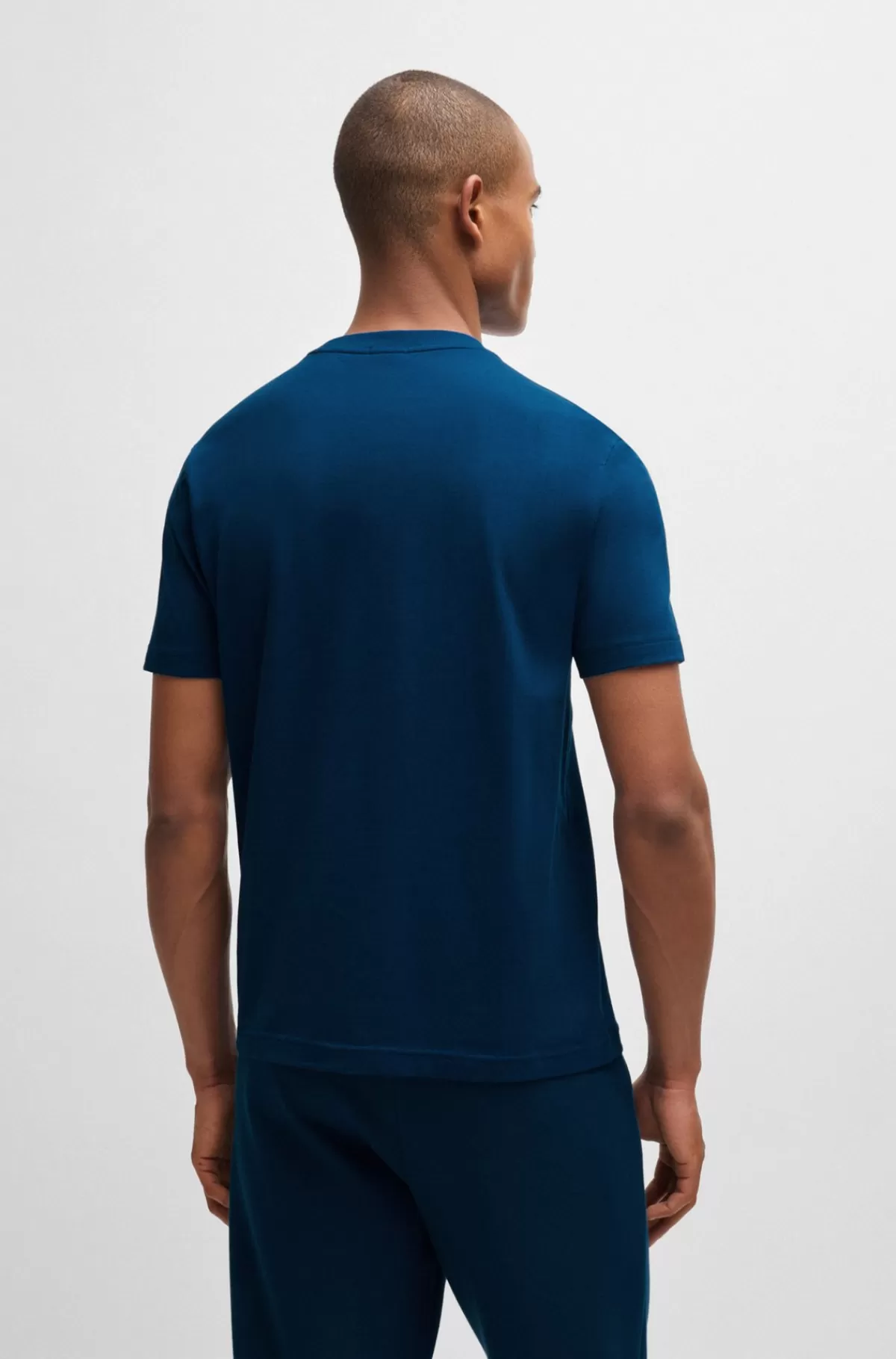 HUGO BOSS Regular Fit T-shirt I Bomuld Med Stræk Og Logo I Kontrastfarve Mørkeblå Cheap