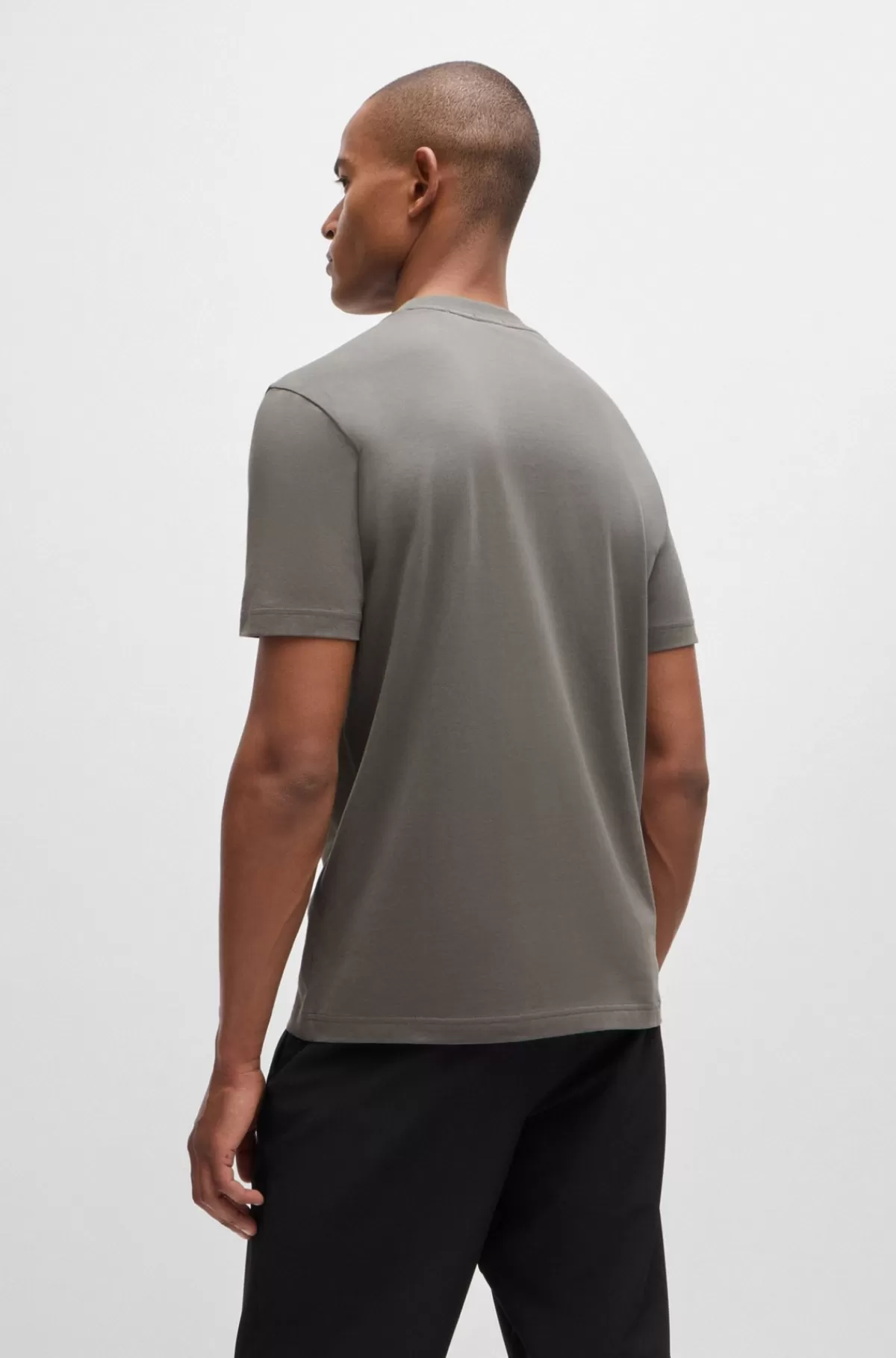 HUGO BOSS Regular Fit T-shirt I Bomuld Med Stræk Og Logo I Kontrastfarve Lysegrå Store