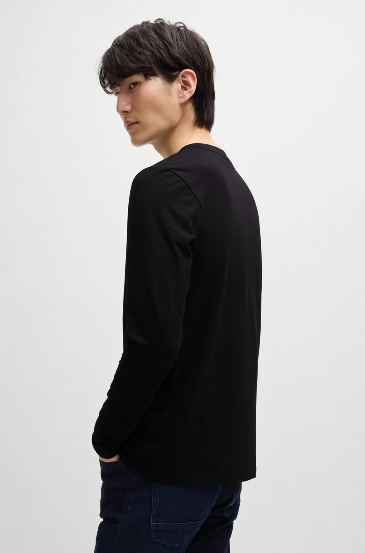 HUGO BOSS Regular Fit T-shirt I Bomuld Med Stræk Og Logo I Kontrastfarve Sort Store
