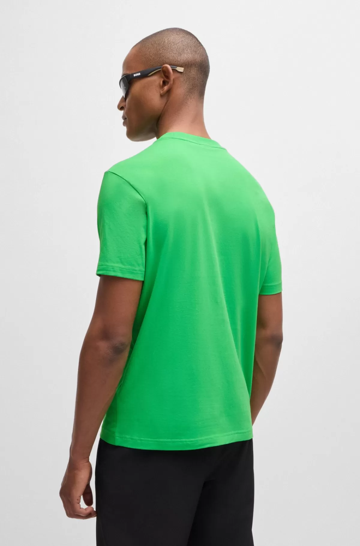 HUGO BOSS Regular Fit T-shirt I Bomuld Med Stræk Og Logo I Kontrastfarve Grøn Cheap