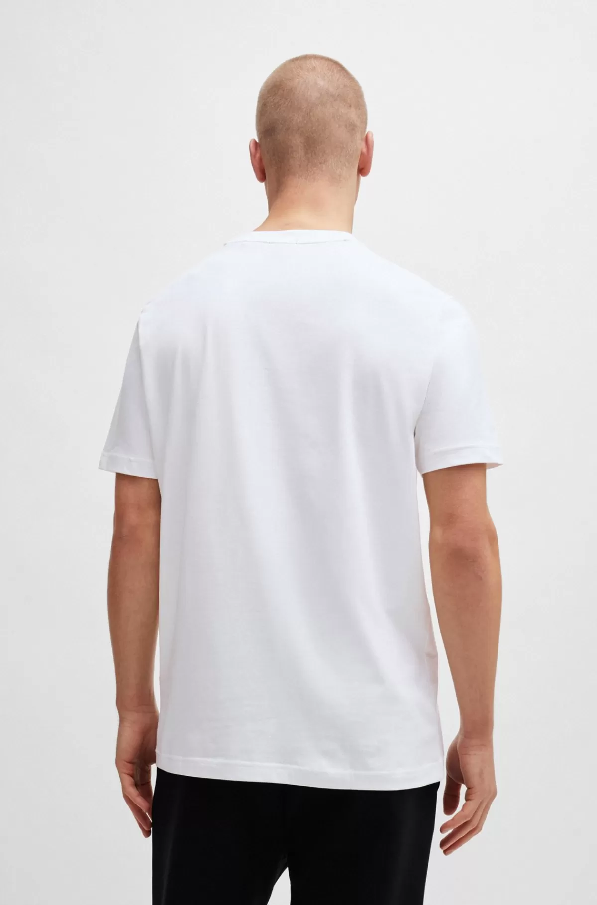 HUGO BOSS Regular Fit T-shirt I Bomuld Med Stræk Og Logo I Kontrastfarve Hvid New