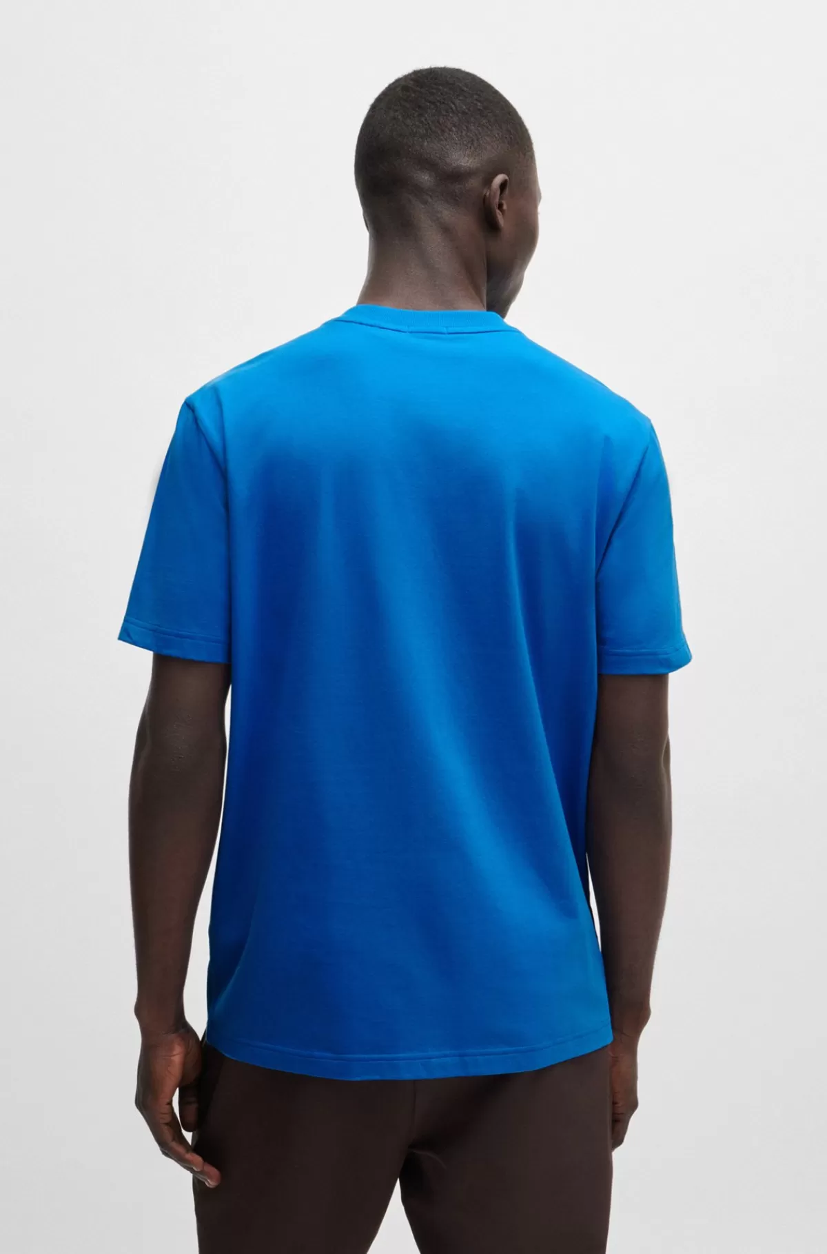 HUGO BOSS Regular Fit T-shirt I Bomuld Med Stræk Og Logo I Kontrastfarve Blå Hot