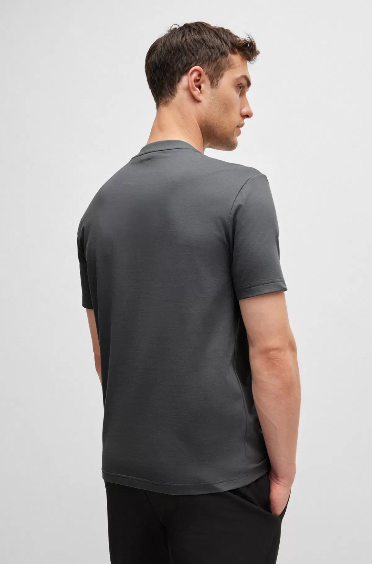 HUGO BOSS Regular Fit T-shirt I Bomuld Med Stræk Og Logo I Kontrastfarve Grå Online