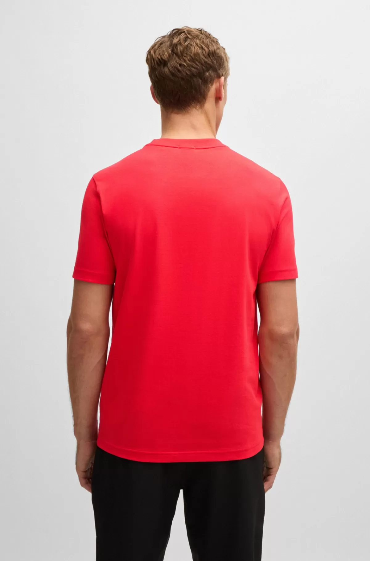 HUGO BOSS Regular Fit T-shirt I Bomuld Med Stræk Og Logo I Kontrastfarve Rød Outlet