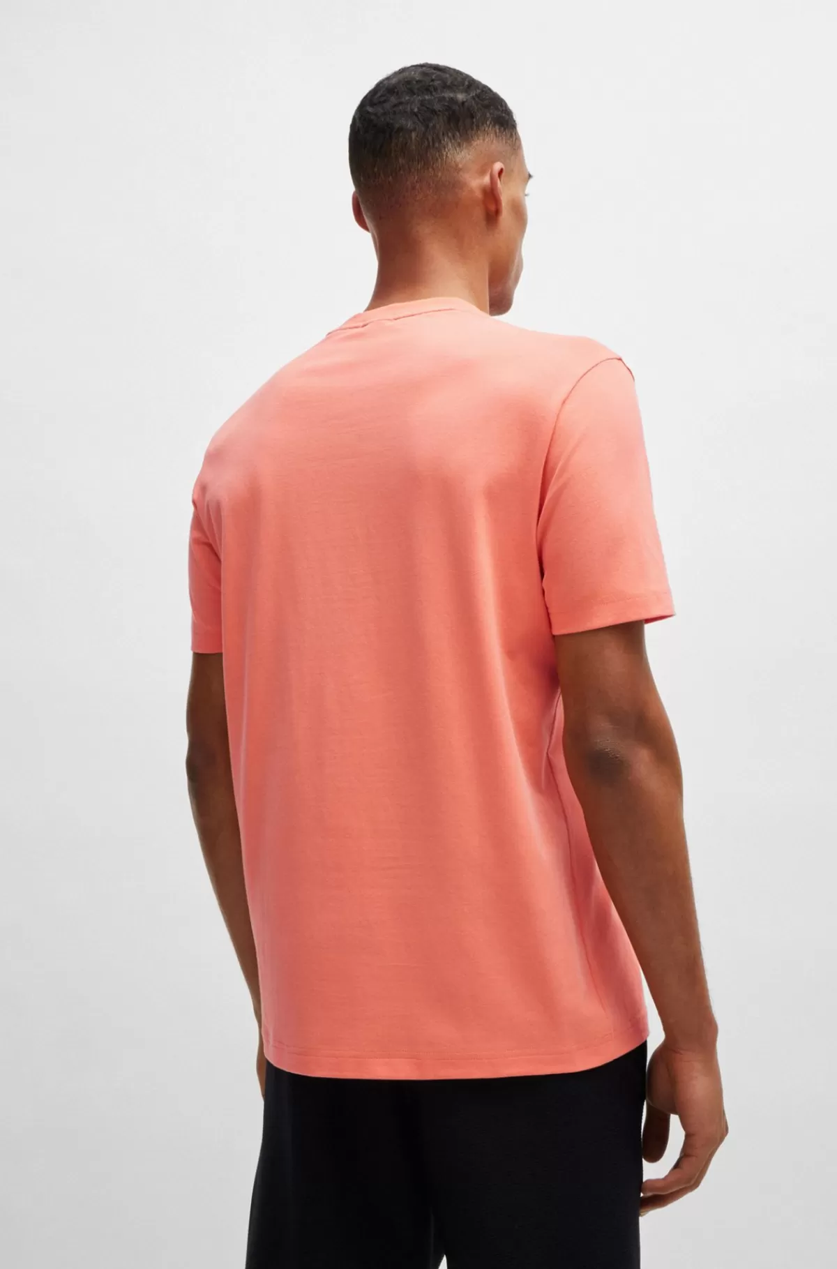 HUGO BOSS Regular Fit T-shirt I Bomuld Med Stræk Og Logo I Kontrastfarve Koralfarvet Hot