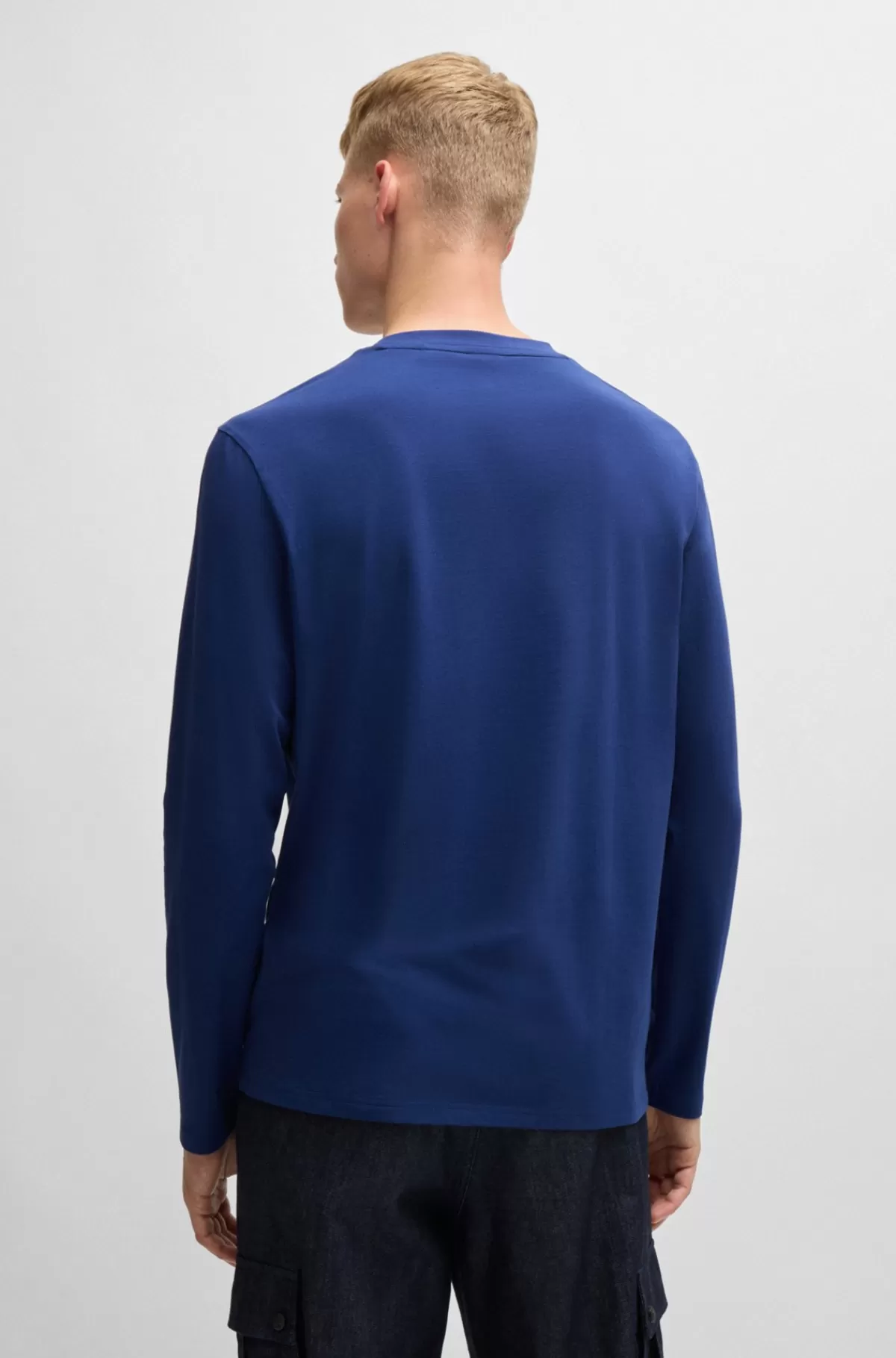 HUGO BOSS Regular Fit T-shirt I Bomuld Med Stræk Og Logo I Kontrastfarve Blå Best Sale