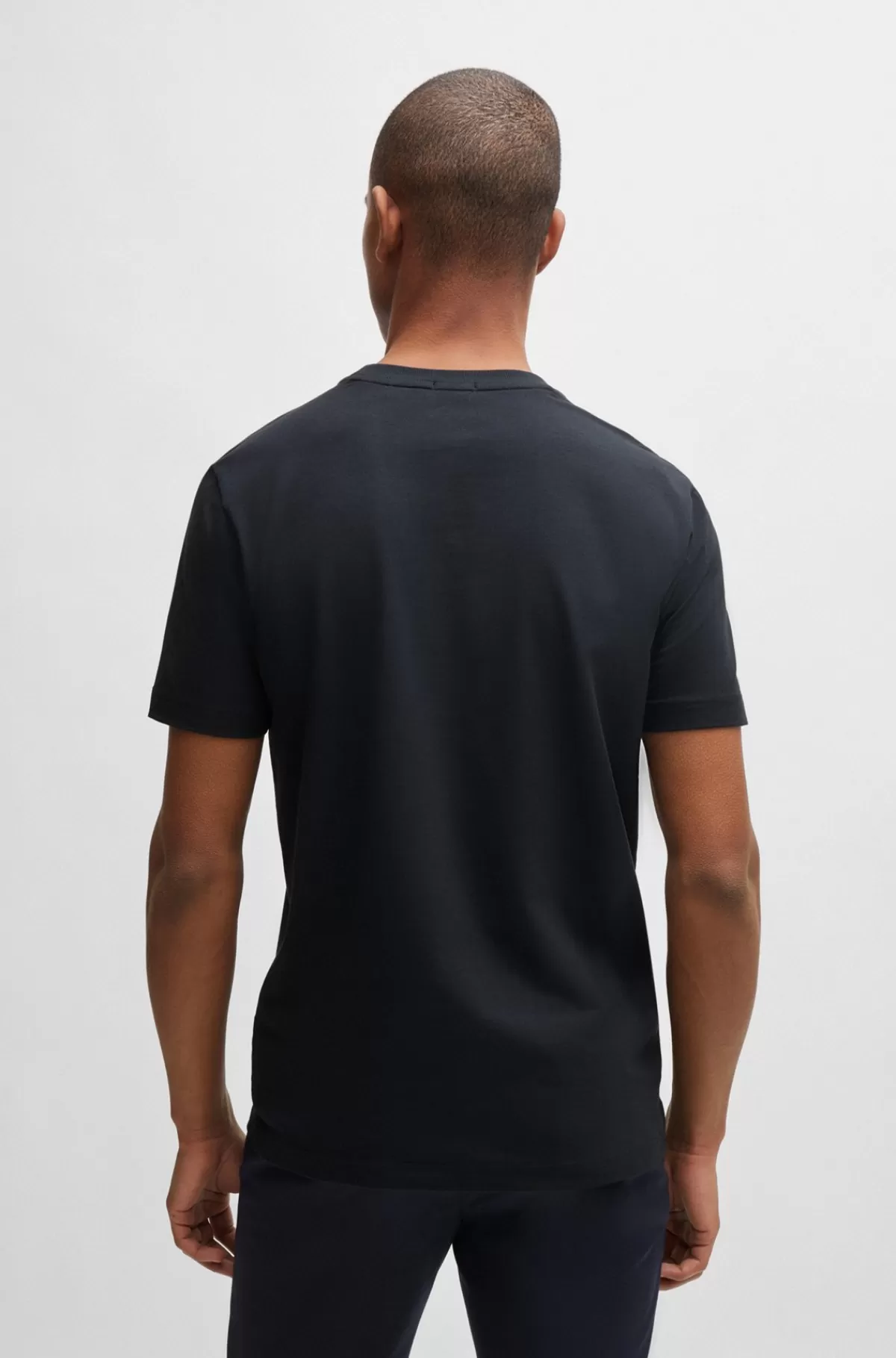 HUGO BOSS Regular Fit T-shirt I Bomuld Med Stræk Og Logo I Kontrastfarve Mørkeblå Cheap