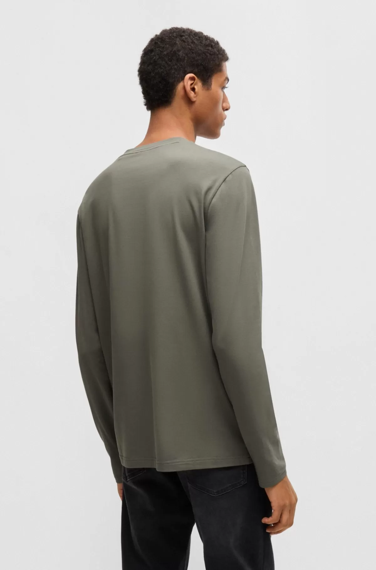 HUGO BOSS Regular Fit T-shirt I Bomuld Med Stræk Og Logo I Kontrastfarve Mørkegrå Cheap