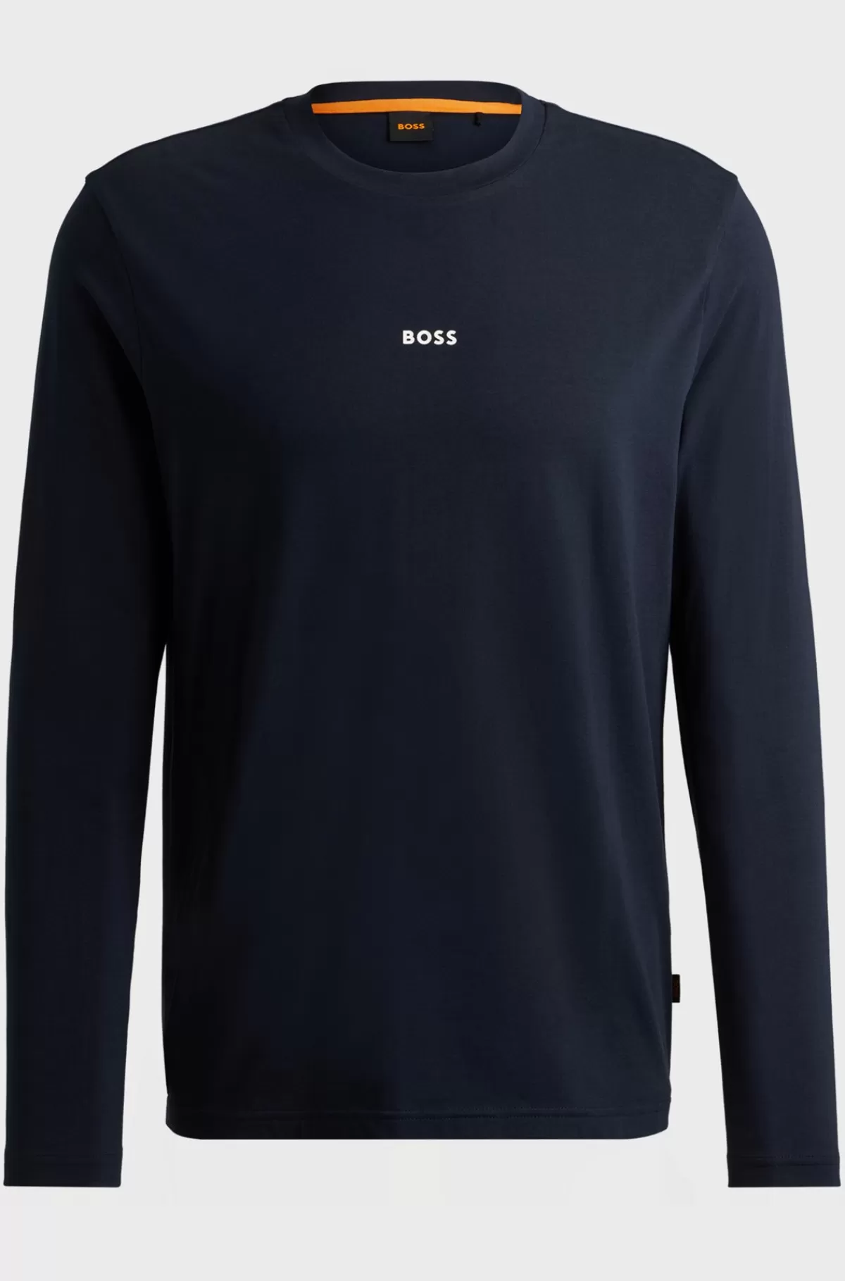 HUGO BOSS Regular Fit T-shirt I Bomuld Med Stræk Og Logo I Kontrastfarve Mørkeblå Cheap